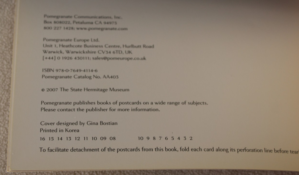 Masterpieces from the Hermitage Museum St. Petersburg Postcard Book Pomegranate