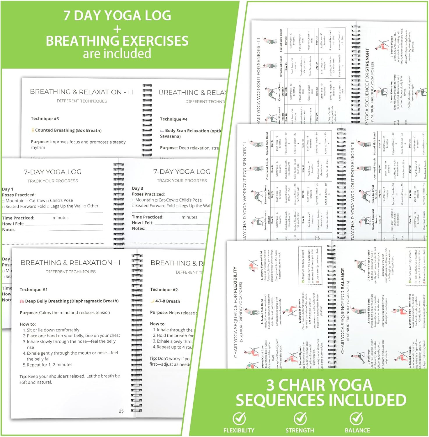 Chair Yoga for Seniors Over 60 Book & Chart, Gentle Seated Chair Yoga Guide, …