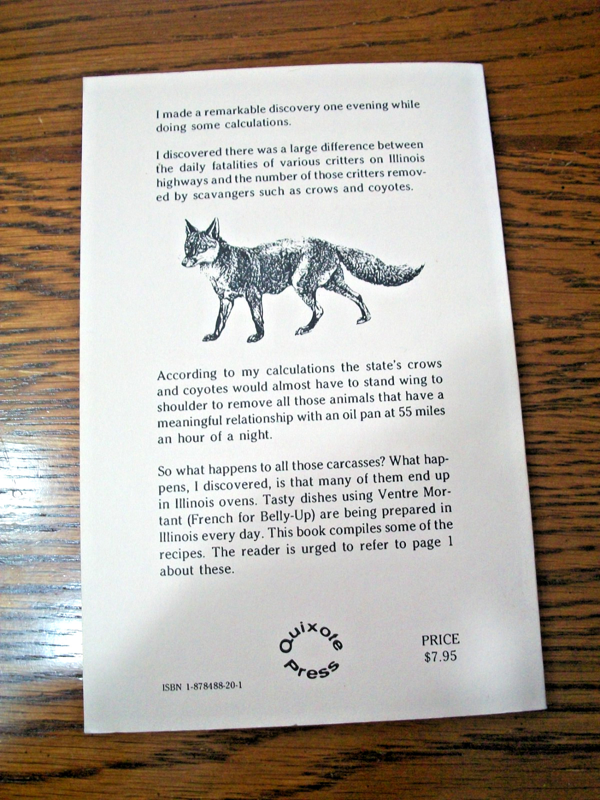 ILLINOIS‘ ROAD KILL COOKBOOK~BRUCE CARLSON~PAPERBACK BOOK~108 PAGES~VERY GOOD~