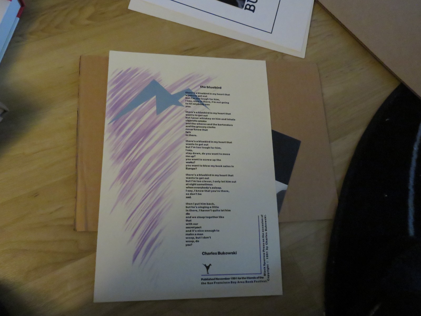 Black Sparrow – 1991 Charles Bukowski Bluebird broadside – Plus three