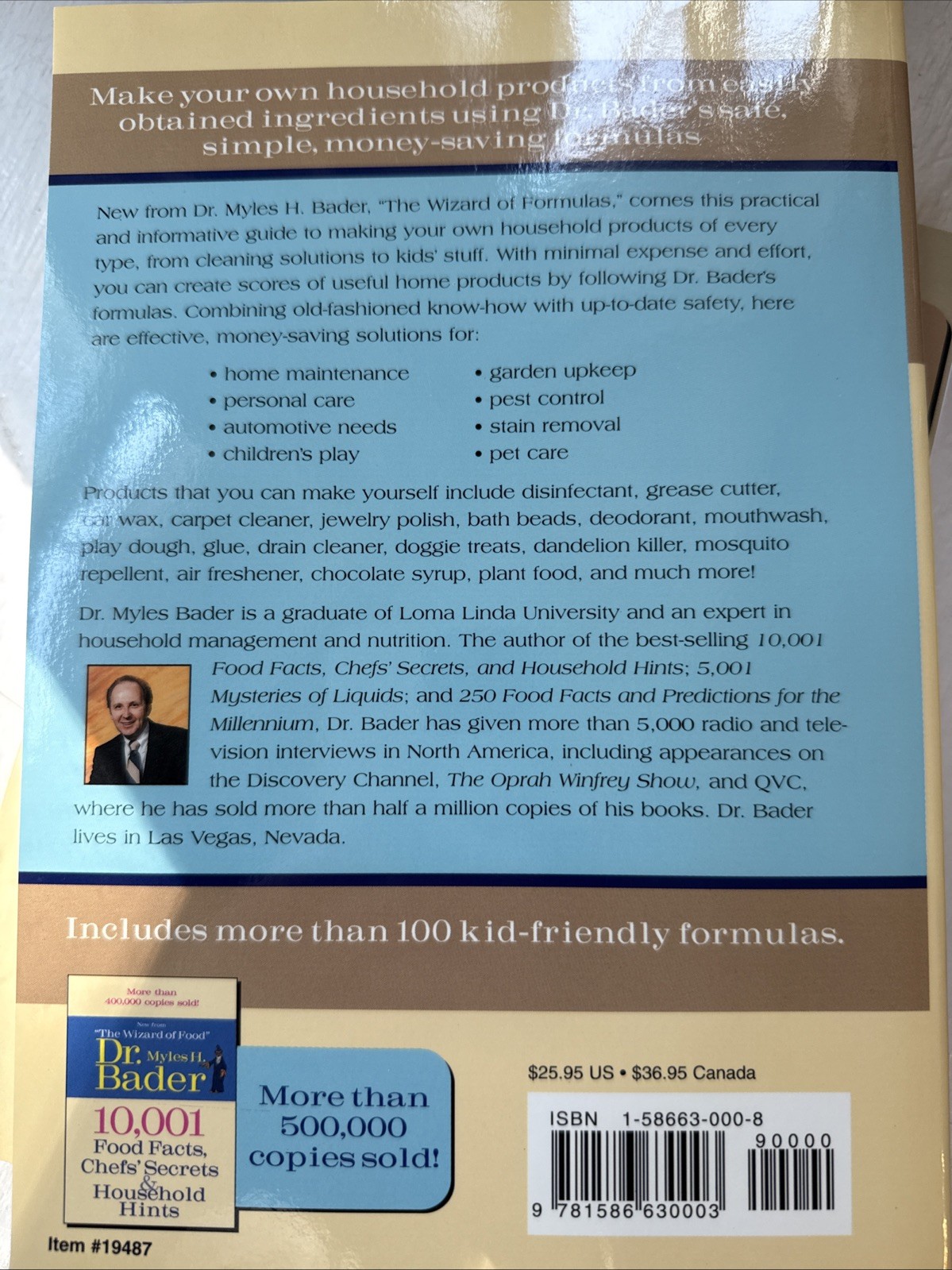 1001 Secret Household Formulas Book Dr Myles Bader Money Saving Tips