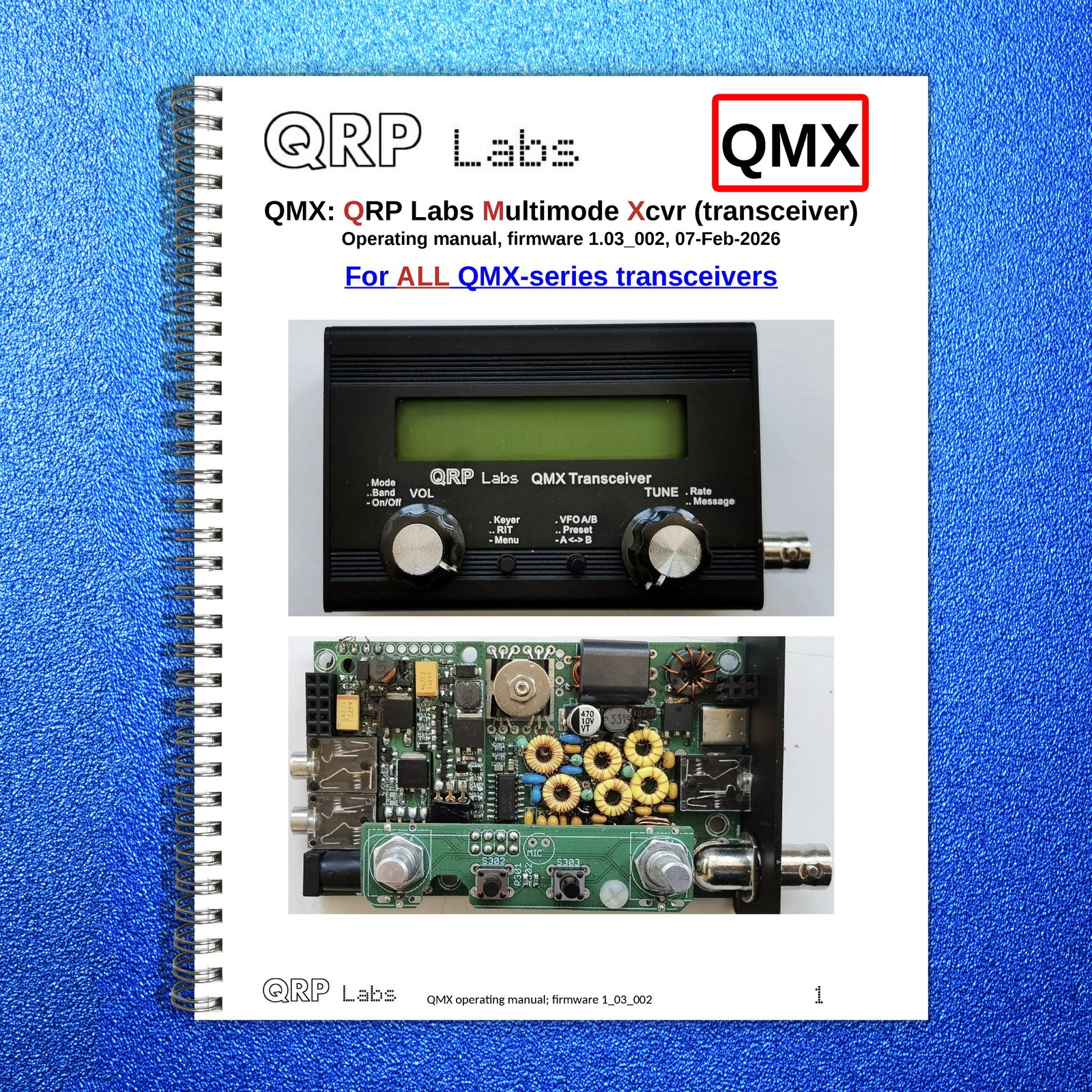 QRP LABS QMX Multimode Transceiver Operating Manual – WIRE BOUND – TOUGH COVERS