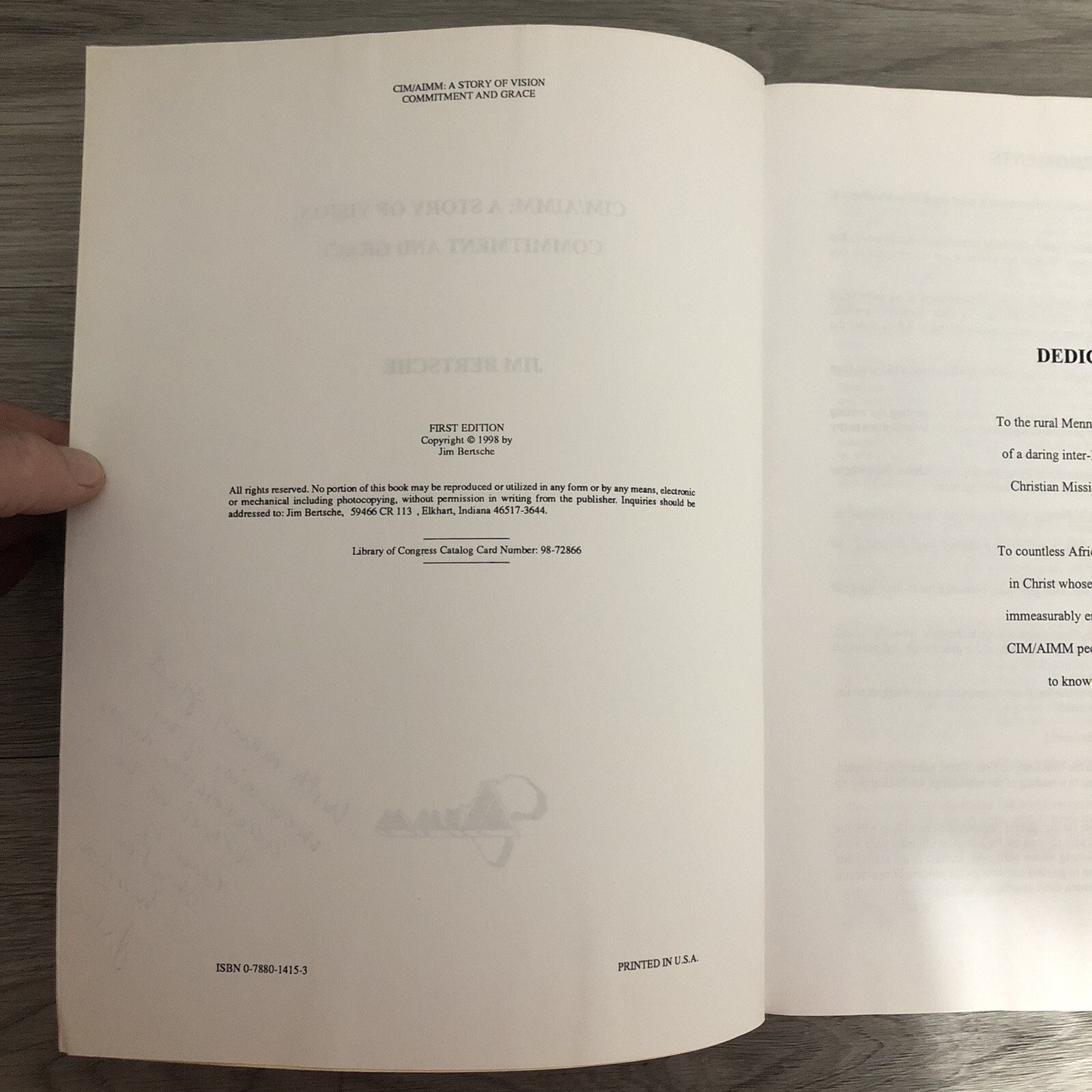 Cim/Aimm A Story Of Vision Commitment And Grace 1st Edition SIGNED Jim Bertsche