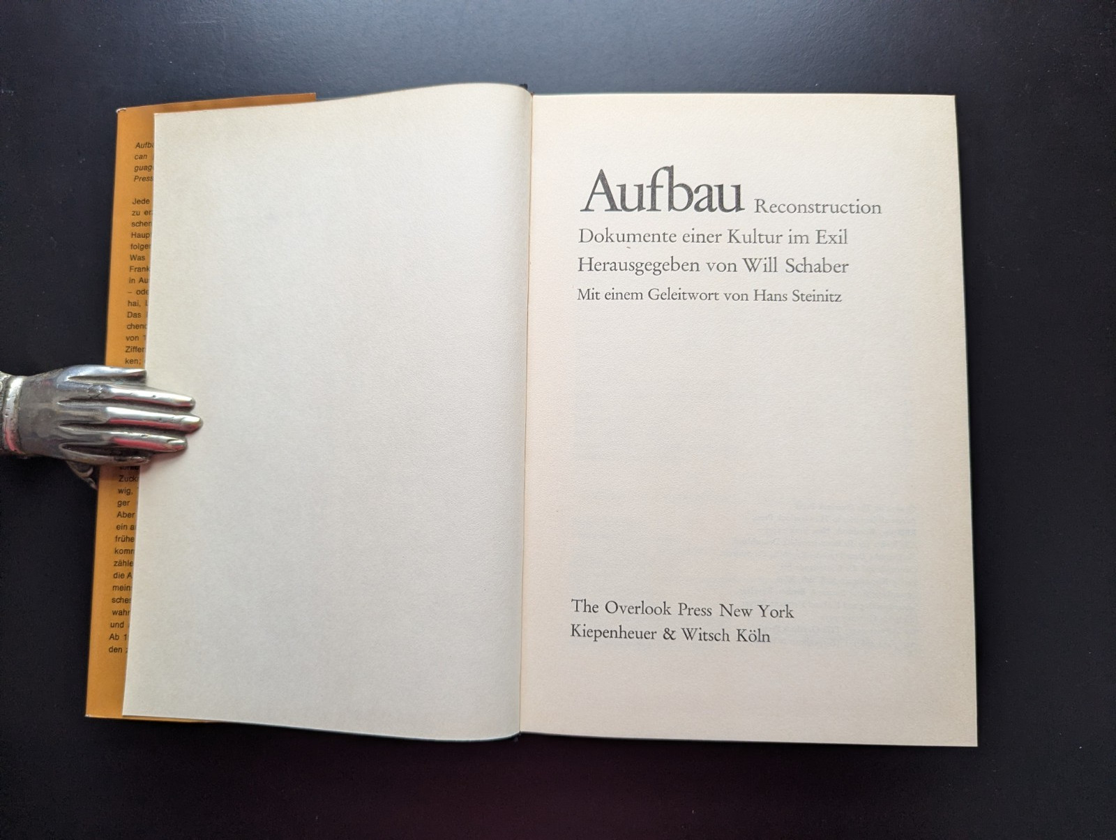 Aufbau Reconstruction Schaber 1972 German Jewish Exile Culture HC 1st Ed Rare
