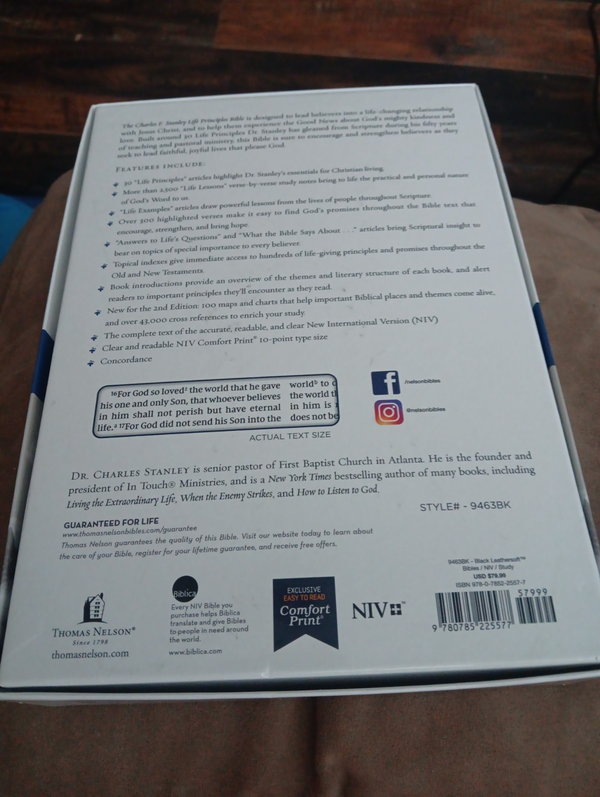 NASB Charles F. Stanley Life Principles Bible BLACK LEATHER SOFT. NEW. In Box.