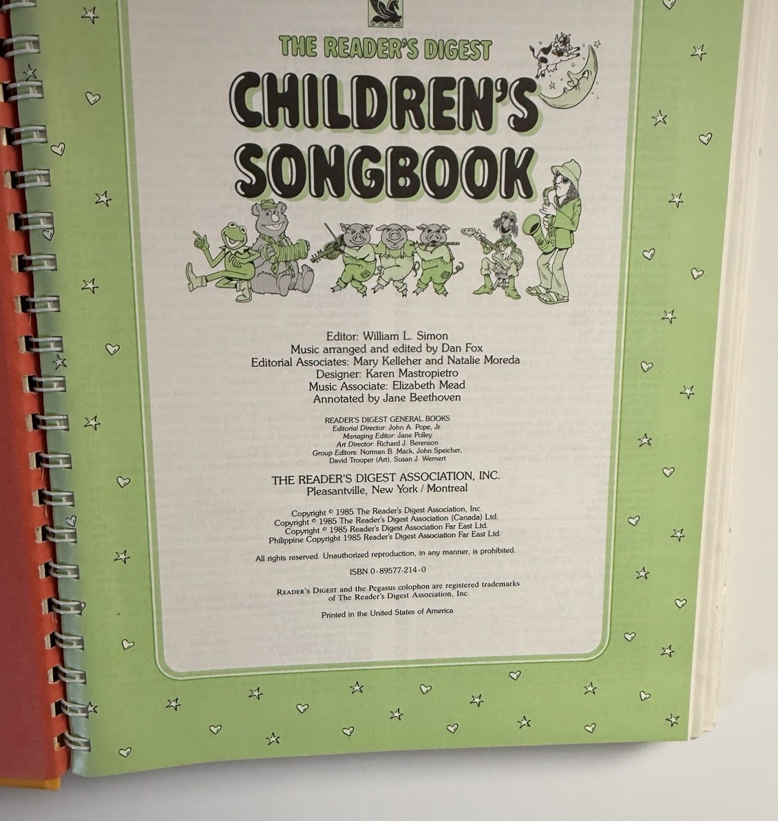 The Reader’s Digest Children’s Songbook 1985 HC Spiral Bound With Words Booklet