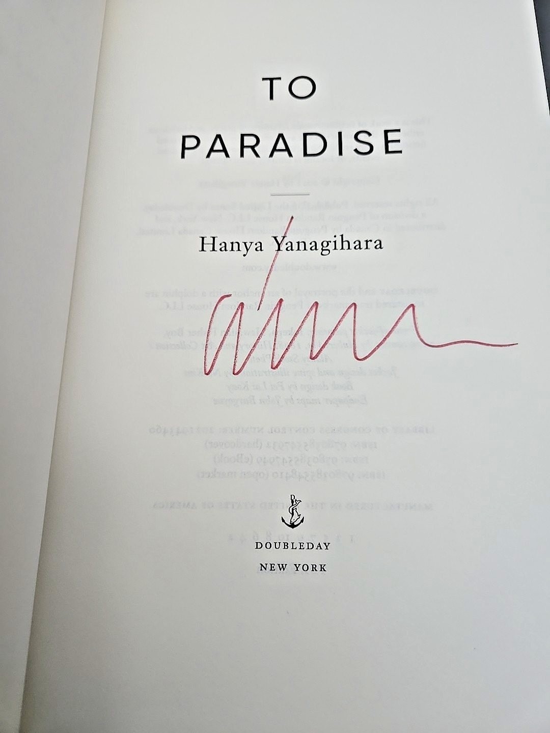 Hanya Yanagihara – To Paradise – Signed Stated 1st Edition/1st Pinting, full lin