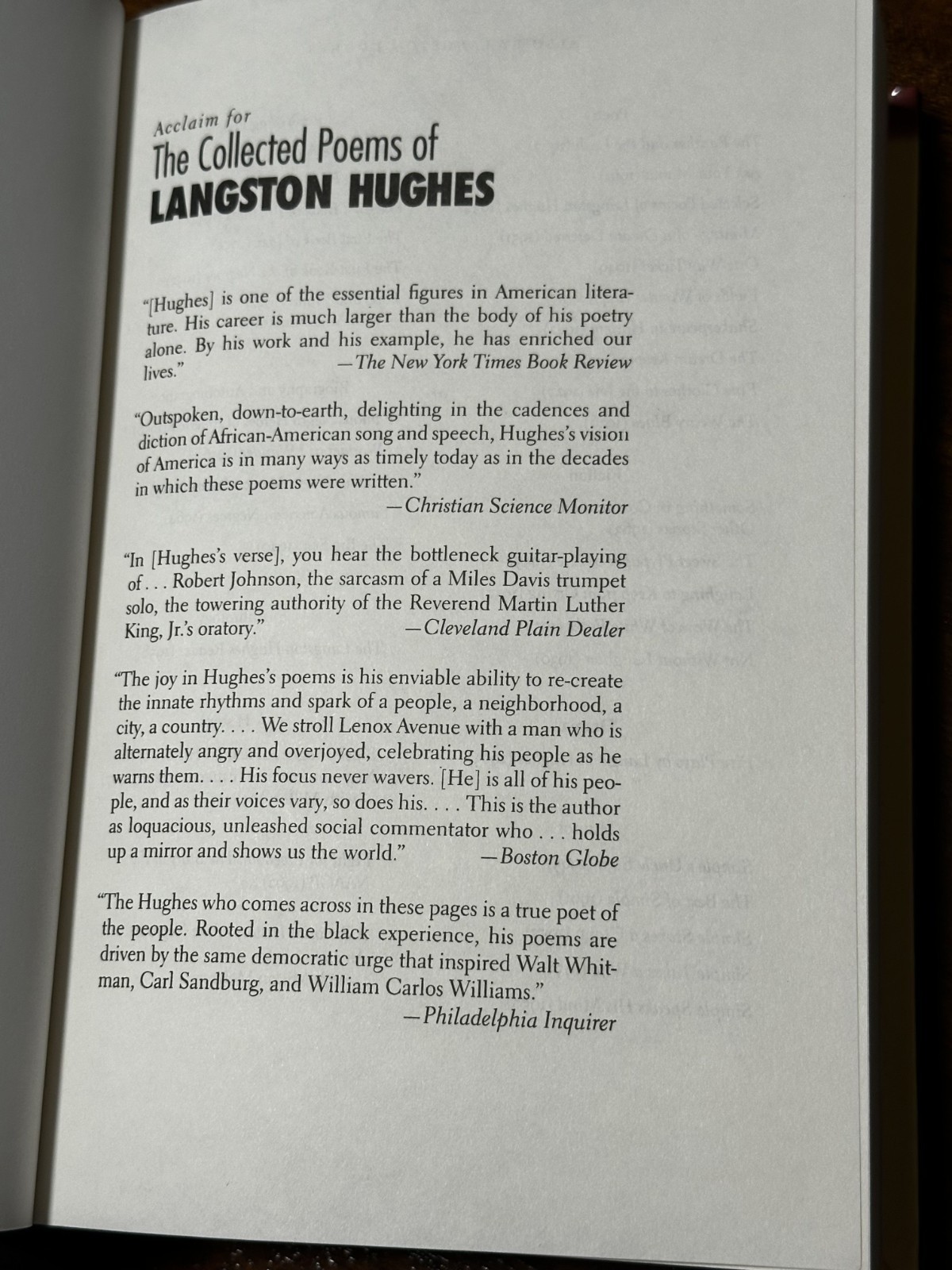 The Collected Poems of Langston Hughes (Vintage Classics, 1994) Hardcover