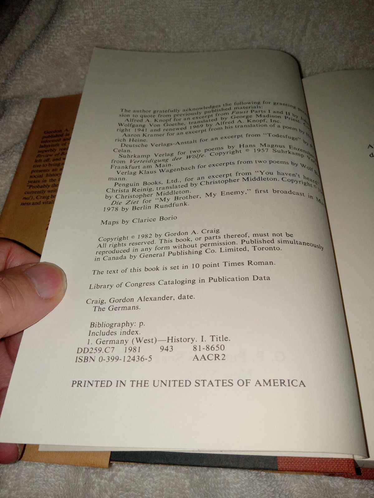 RARE THE GERMANS Hardcover Gordon A. Craig Signed Autographed FIRST EDITION 1982