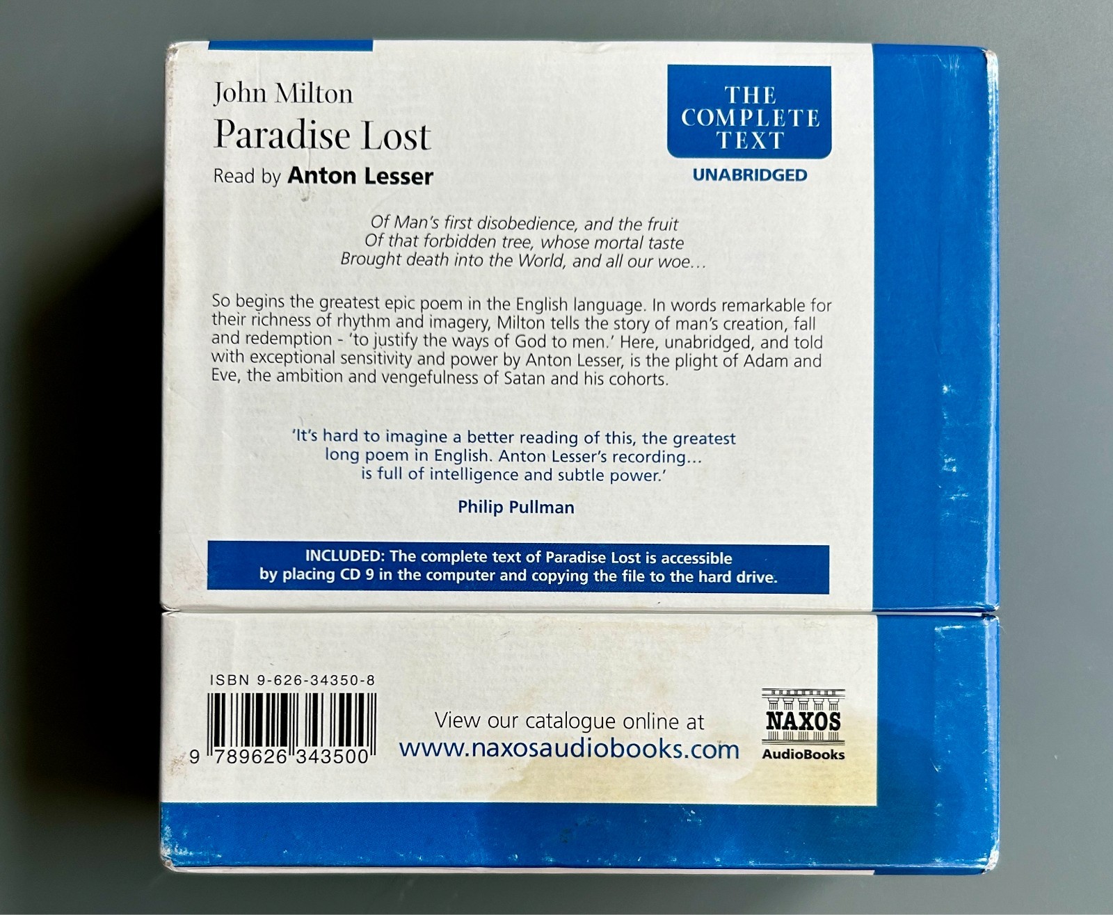 Paradise Lost Unabridged Audiobook – John Milton – Set of 9 Compact Discs – Good