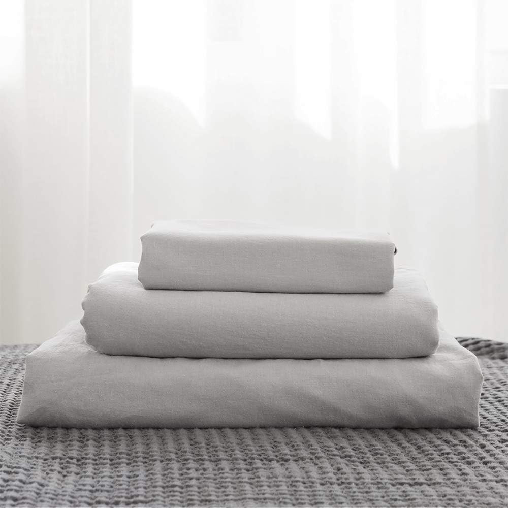 Simple Opulence Belgian Linen Queen Sheet Set 4 Piece Grey Flax Blend