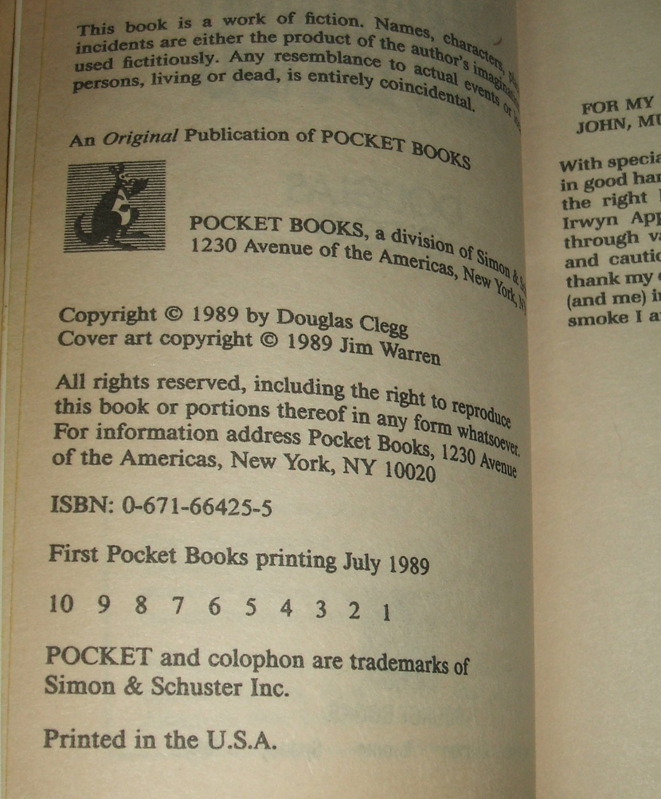 Goat Dance by Douglas Clegg 1989 First Edition, First Printing PBO see Listing