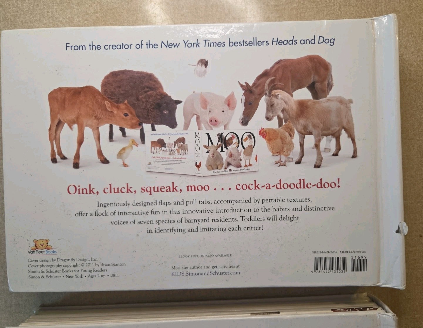 Lot Of 2 Simon and Schuster Cat & Moo Novelty Book by Brian Stanton