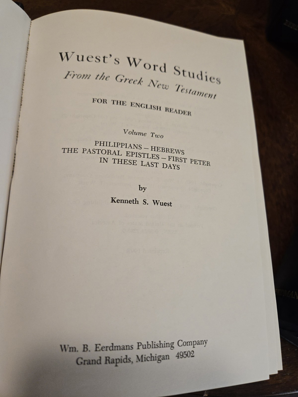 Word Studies Greek New Testament Kenneth Wuest 4 Vol Set Eerdmans HC IMMACULATE