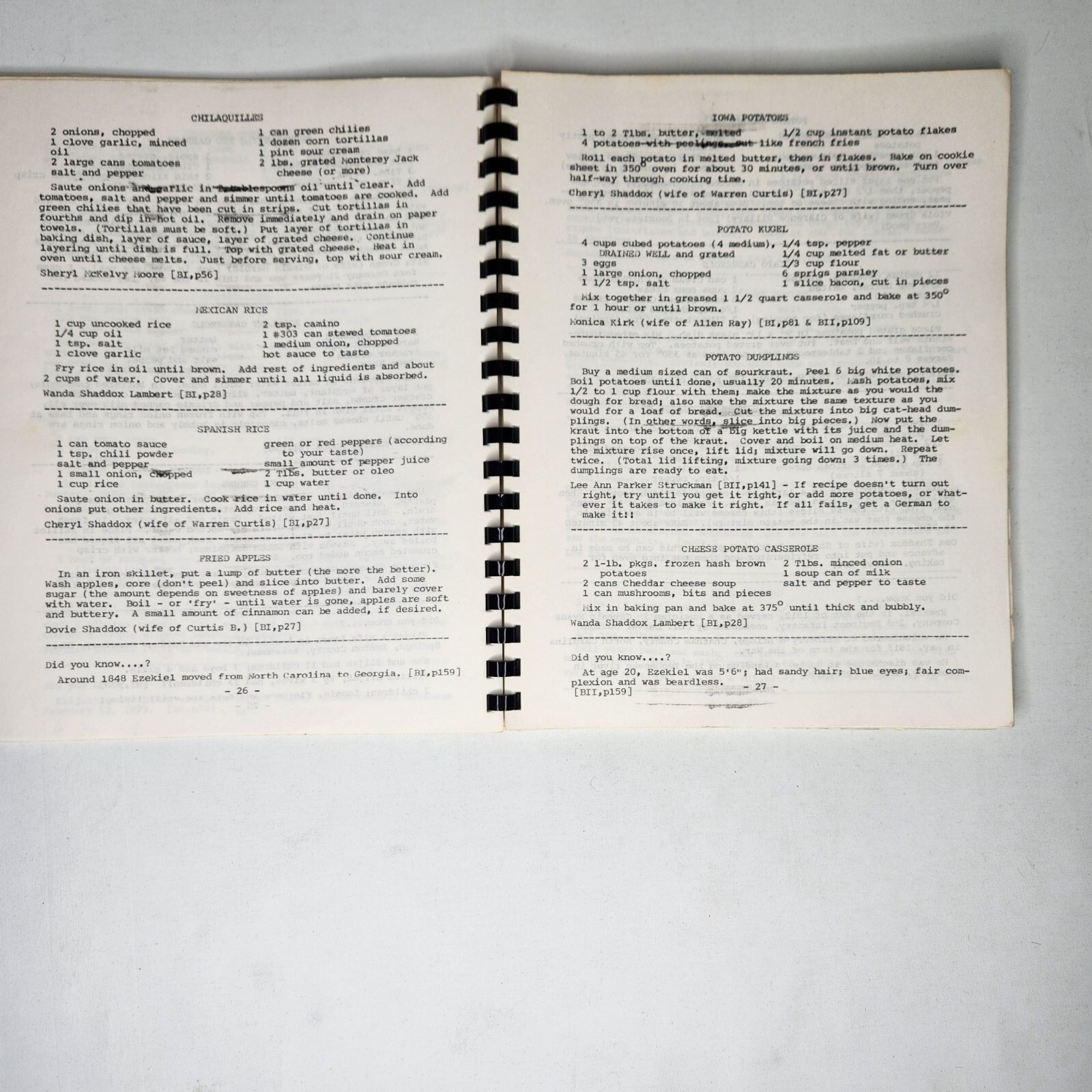 1983 Shaddox Family Cookbook Recipes Collection 8.5 x 11in Spiral Typed Heritage