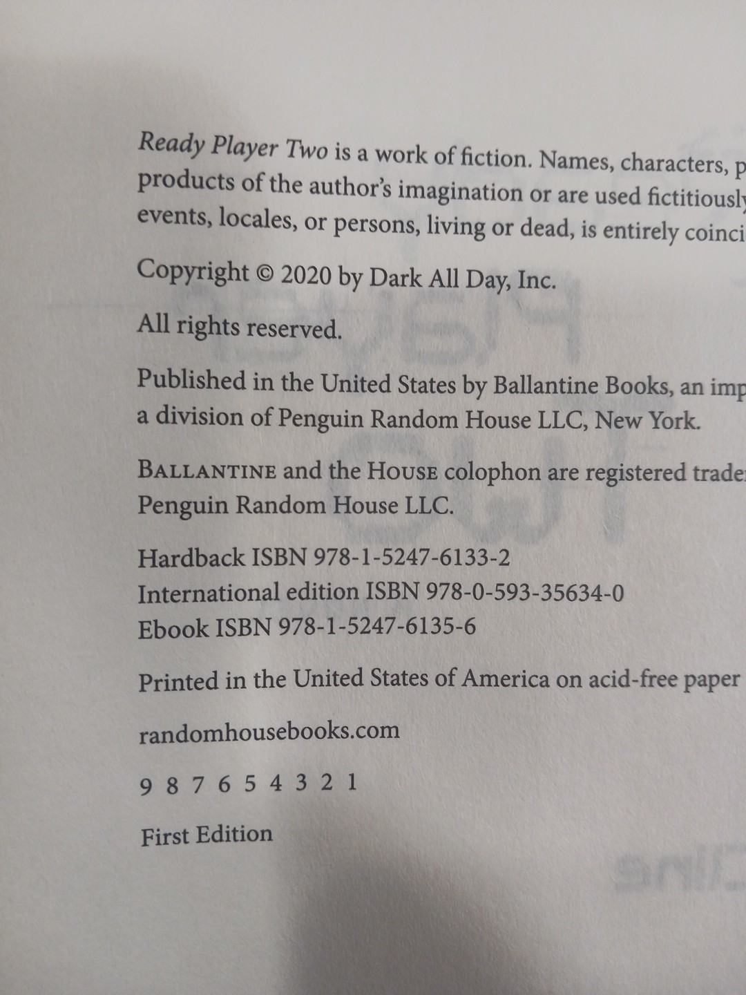 Ready Player Two Ernest Cline First Edition 1st Printing Hardcover DJ VG Cond A