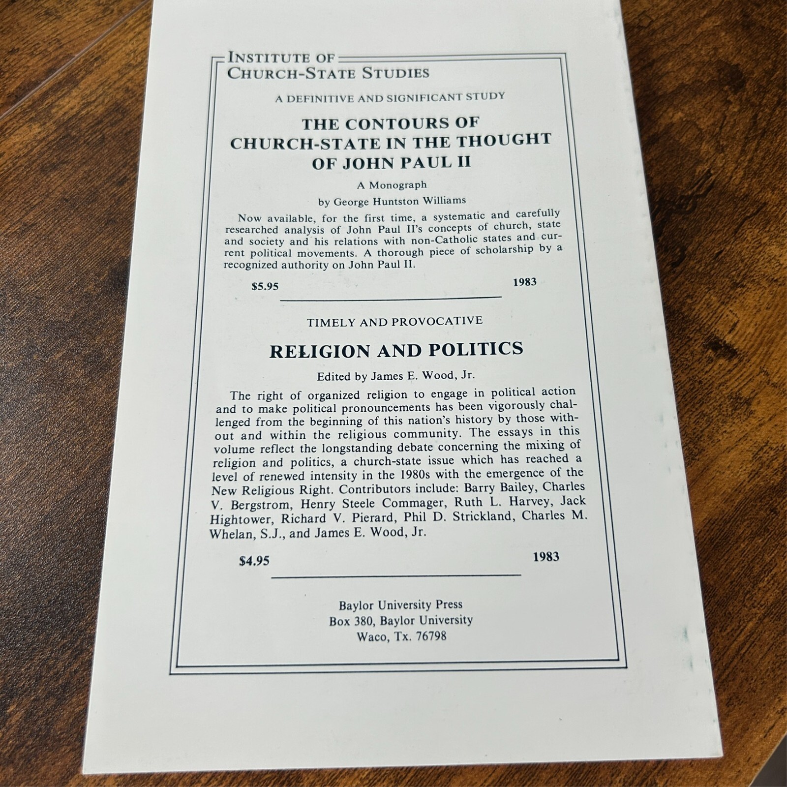 Religion, the State and Education James E Wood, Jr – Baylor Paperback