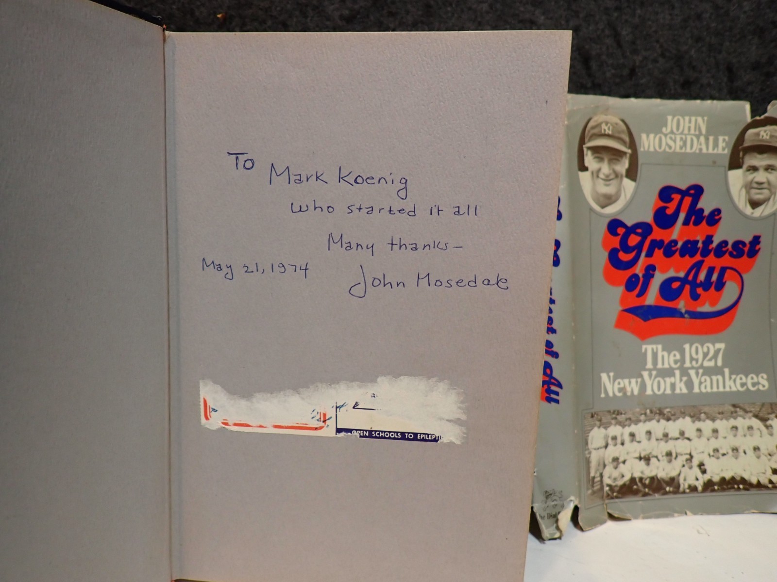 The Greatest of All 1927 NY Yankees John Mosedale SIGNED Hardcover 1974 First Ed