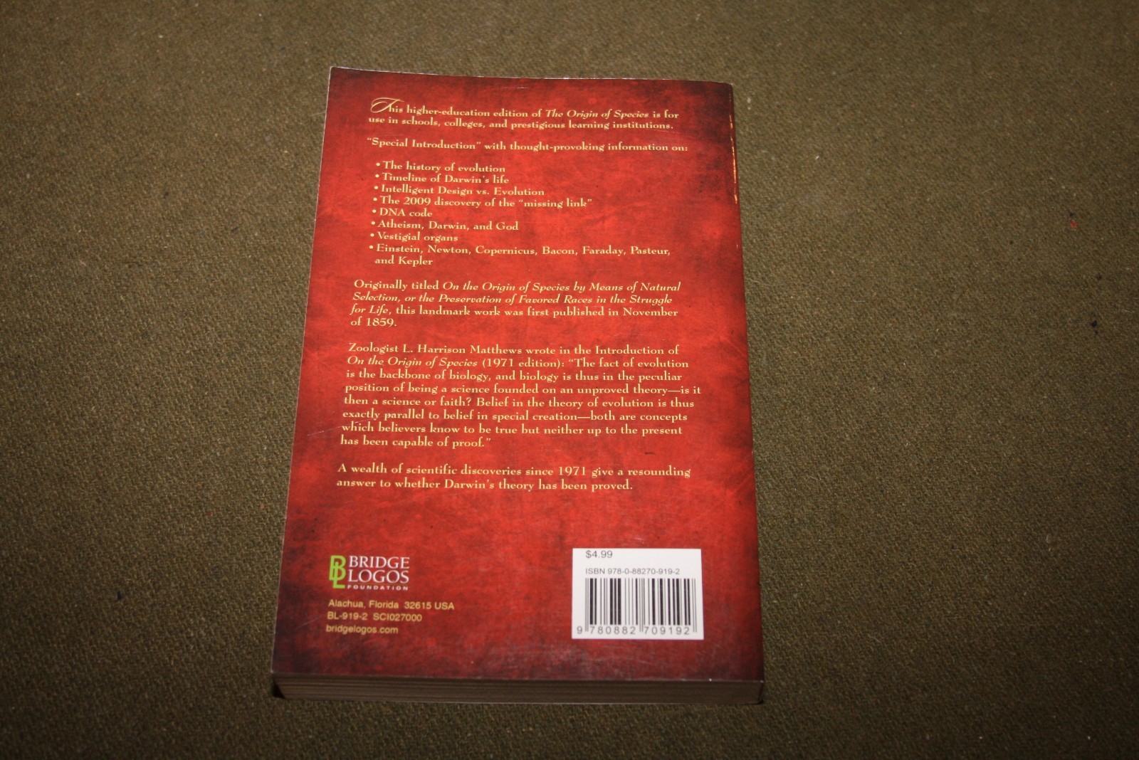 The Origin of Species by Charles Darwin 2009 TPB Bridge Logos 150th Anniversary