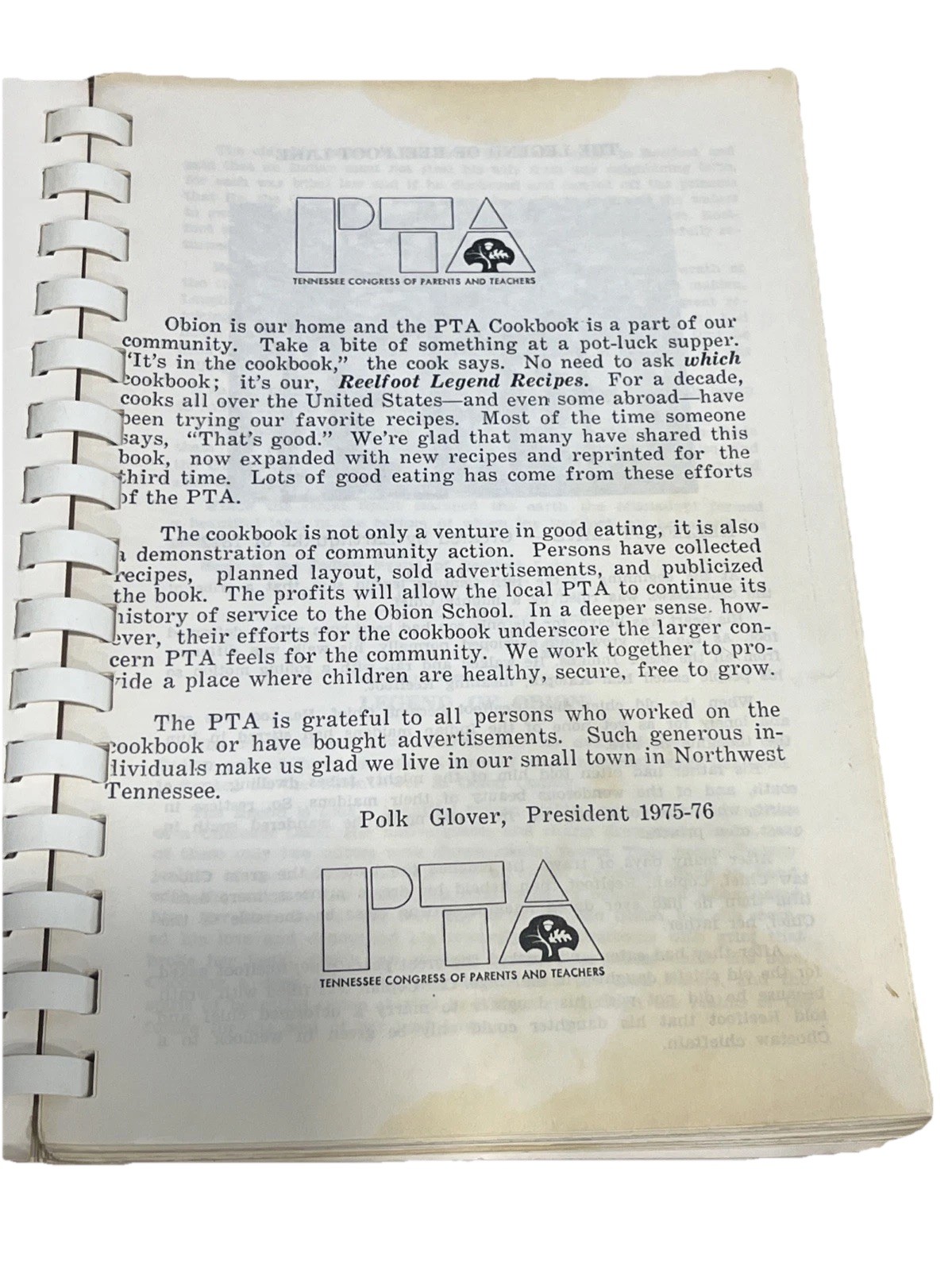 Vintage Reelfoot Legend Recipes Cookbook Obion Elementary PTA Map Cover Spiral