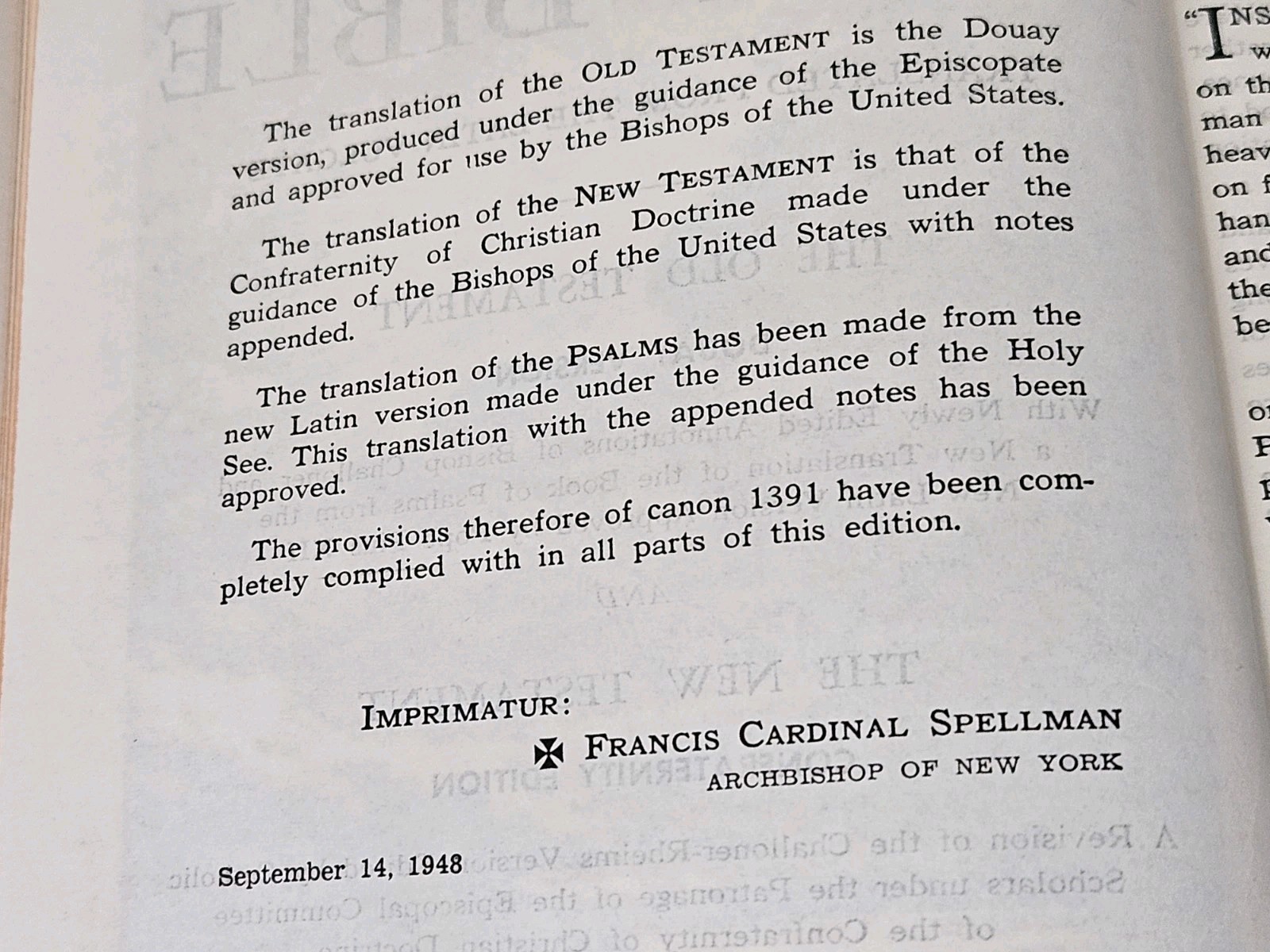 Holy Bible New Catholic Edition 1949 Douay Version Confraternity Edition HC