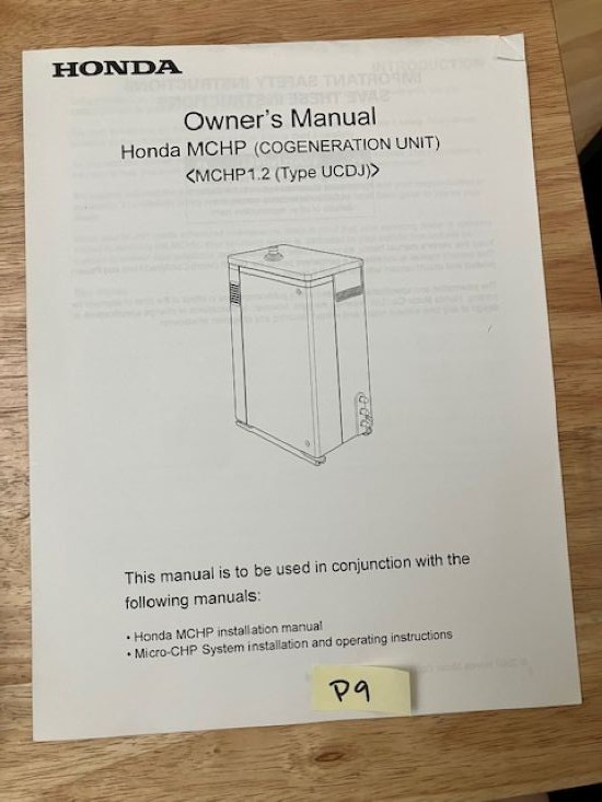 OEM HONDA MCHP 1.2 MODEL UCDJ COGENERATION UNIT OWNERS MANUAL