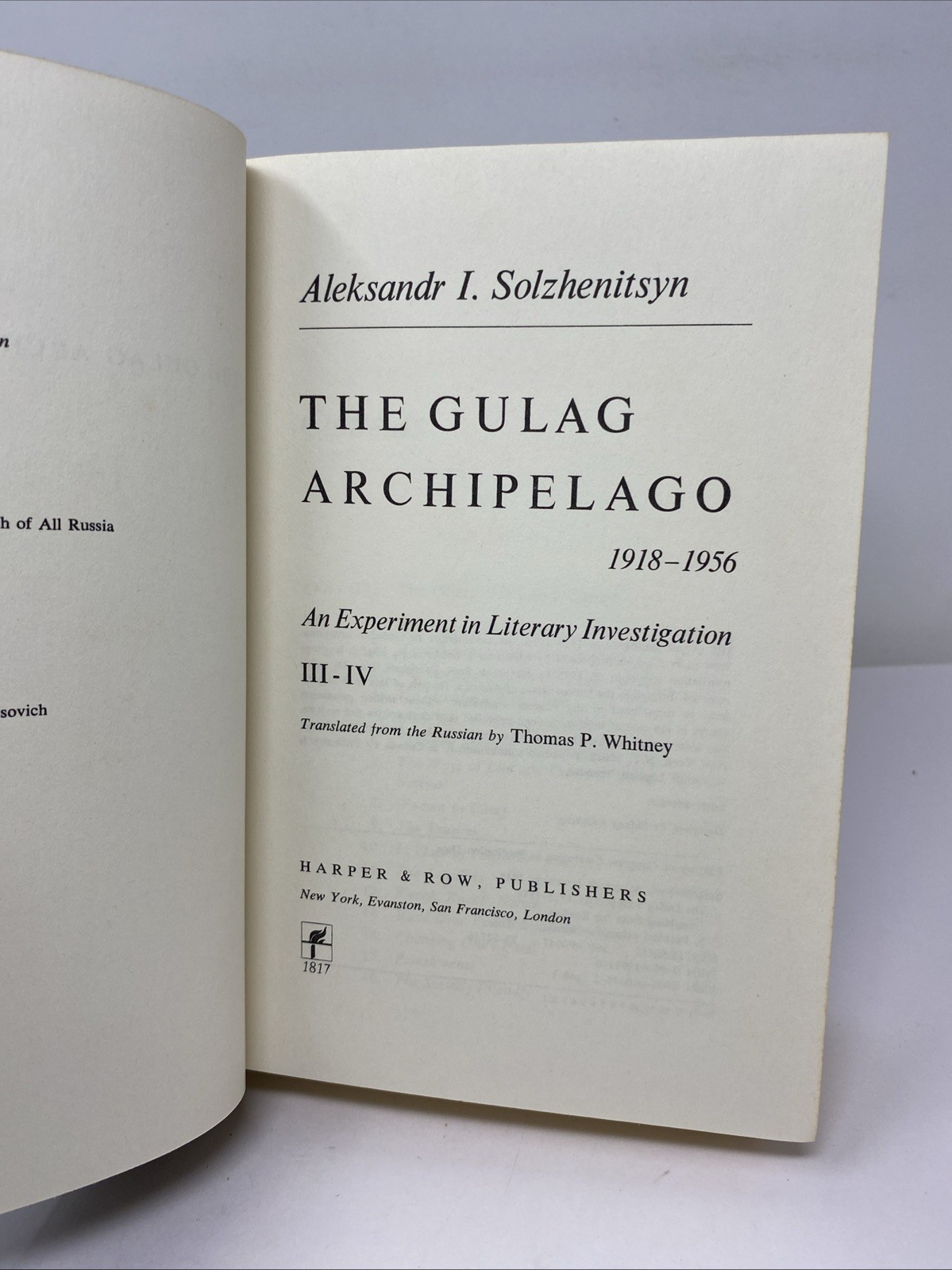 The Gulag Archipelago Volumes 1 & 2 Harper & Row HC – Both Book Club Editions