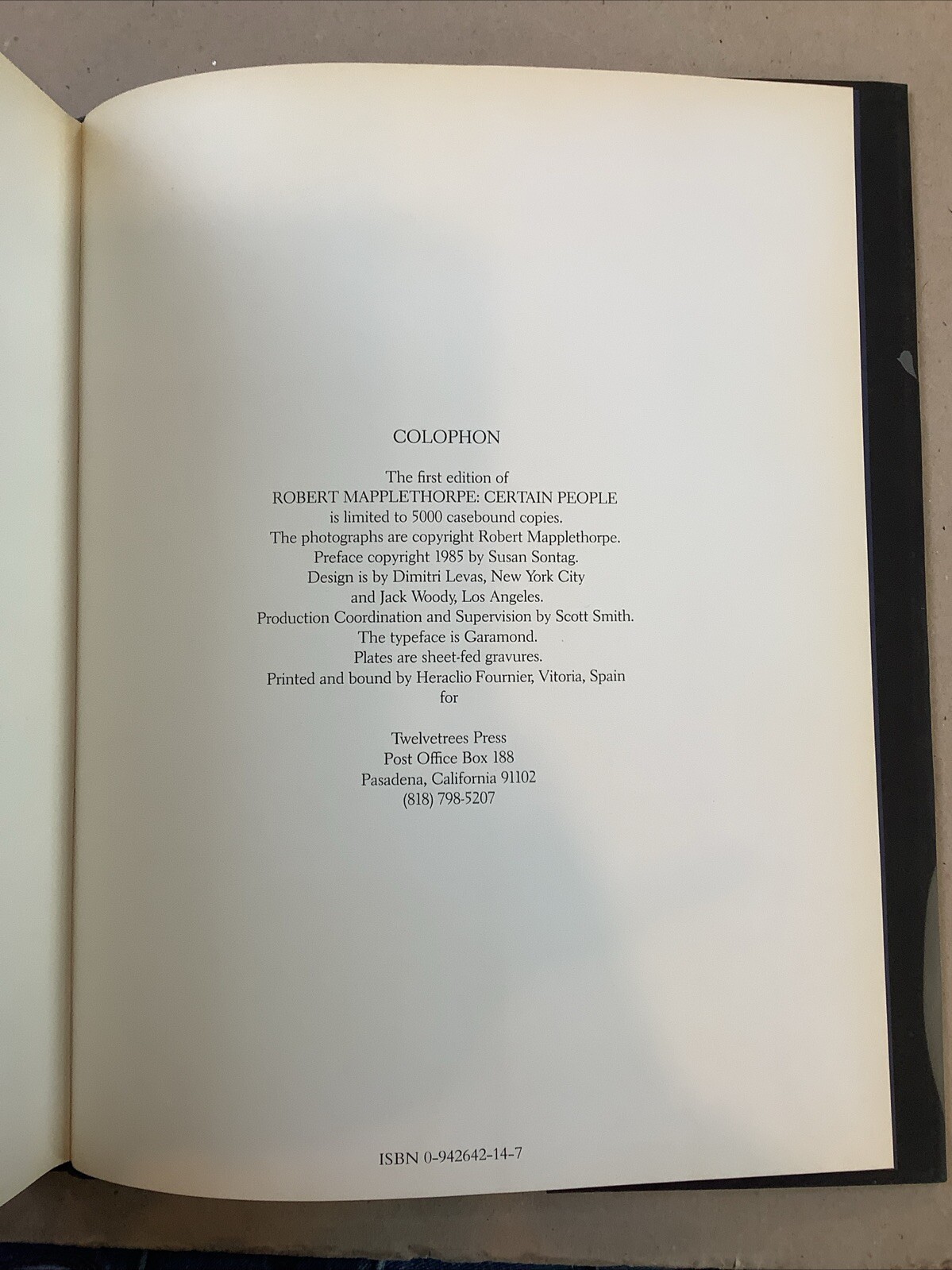 Robert Mapplethorpe: Certain People SIGNED HB DJ 1st Ed Twelvetrees Press 1985