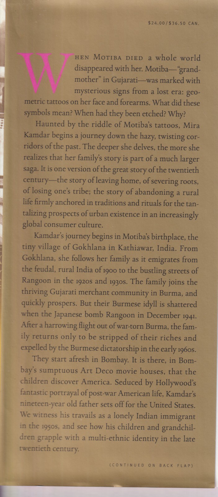 Motiba’s Tattoos by Mira Kamdar (Hardcover: Nonfiction, Memoir)