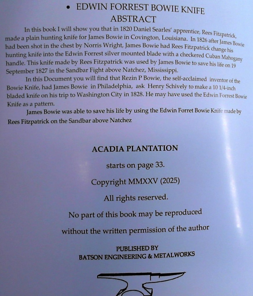 2 in 1 Books on Jim Bowie Edwin Forrest Knife & Acadia Plantation Bowie’s Home