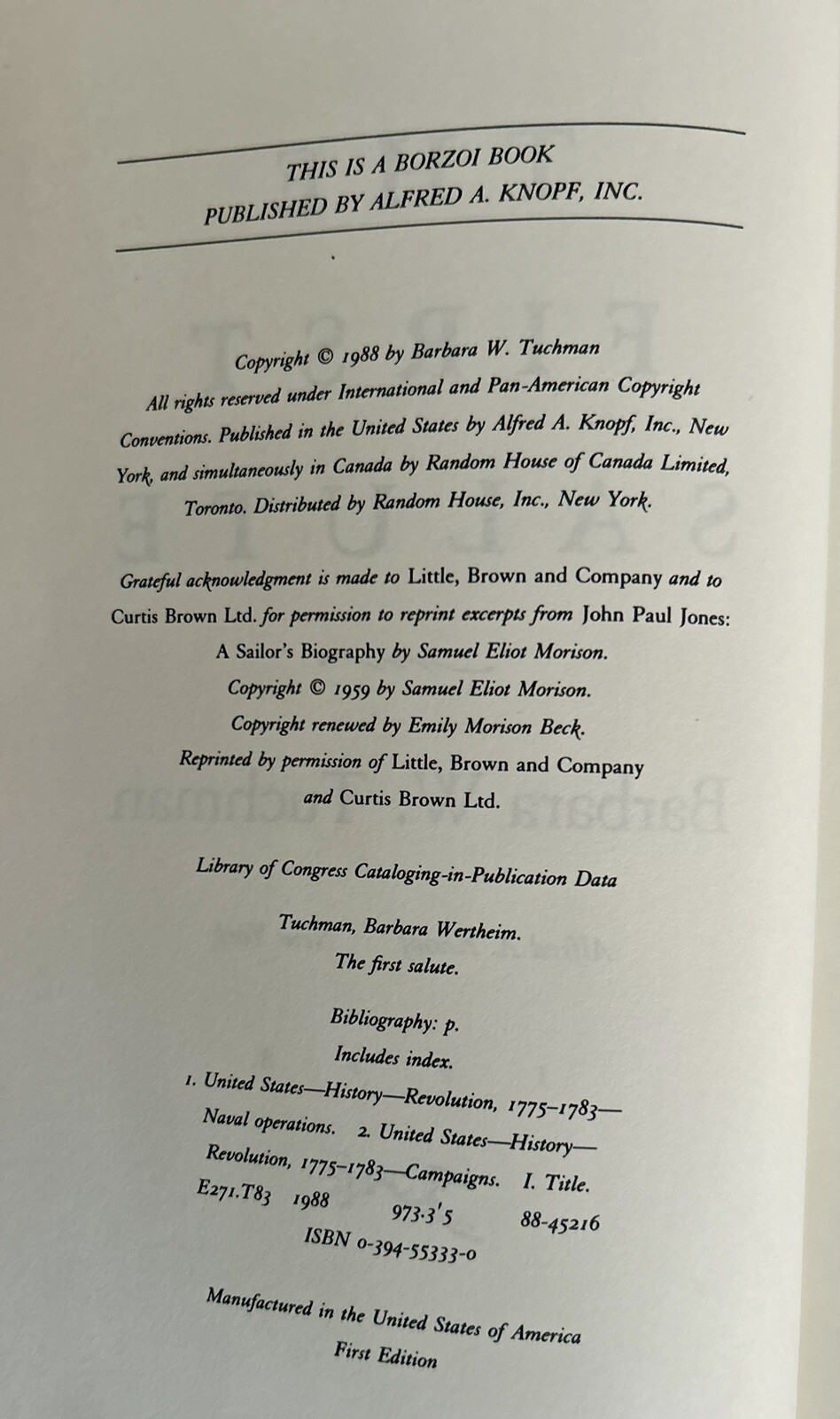Barbara W. Tuchman The First Salute Stated First Edition 1988 Hardcover HC DJ
