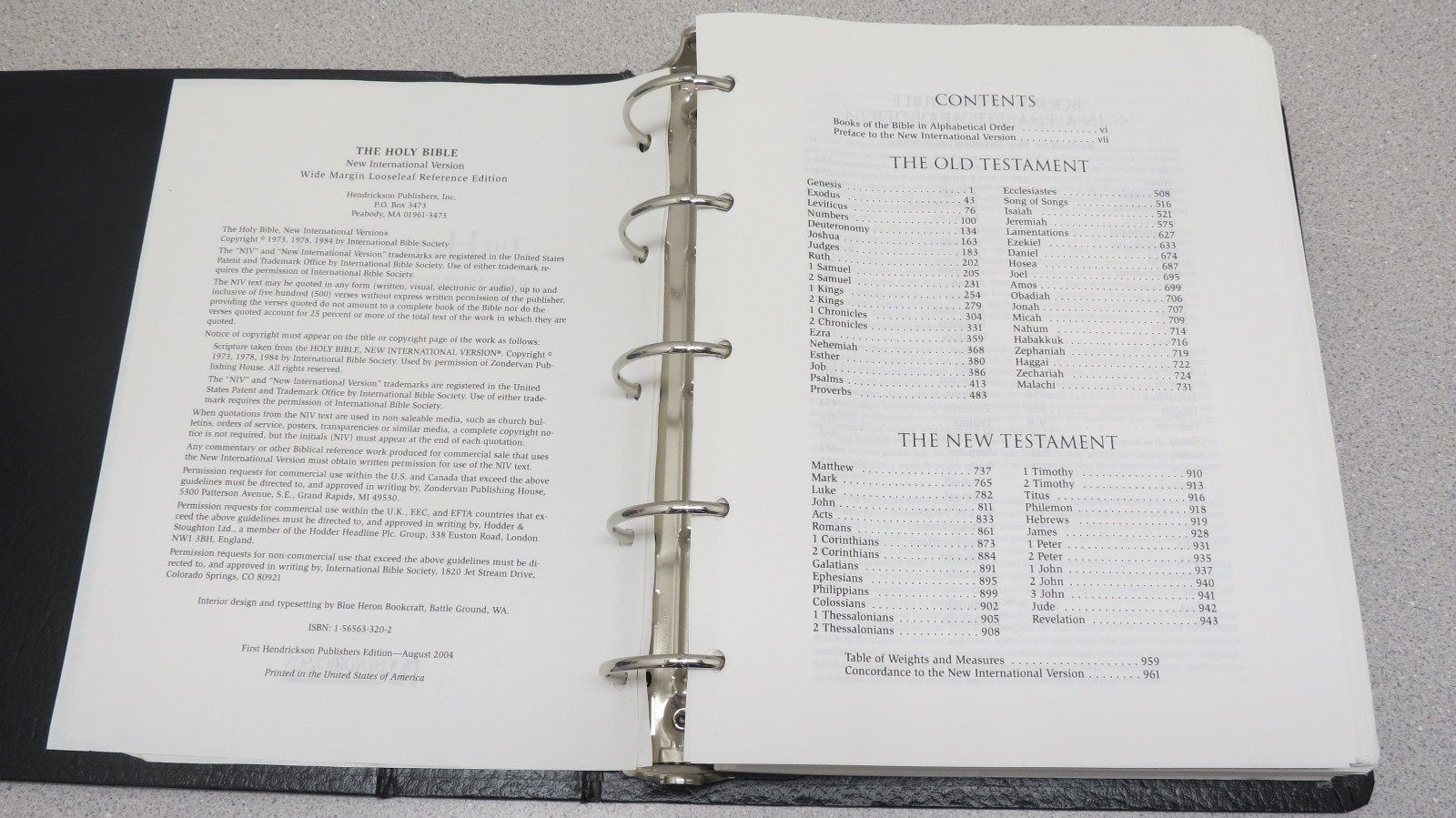 Holy Bible Wide Margin Looseleaf Reference Edition NIV 3-Ring Binder Hendrickson