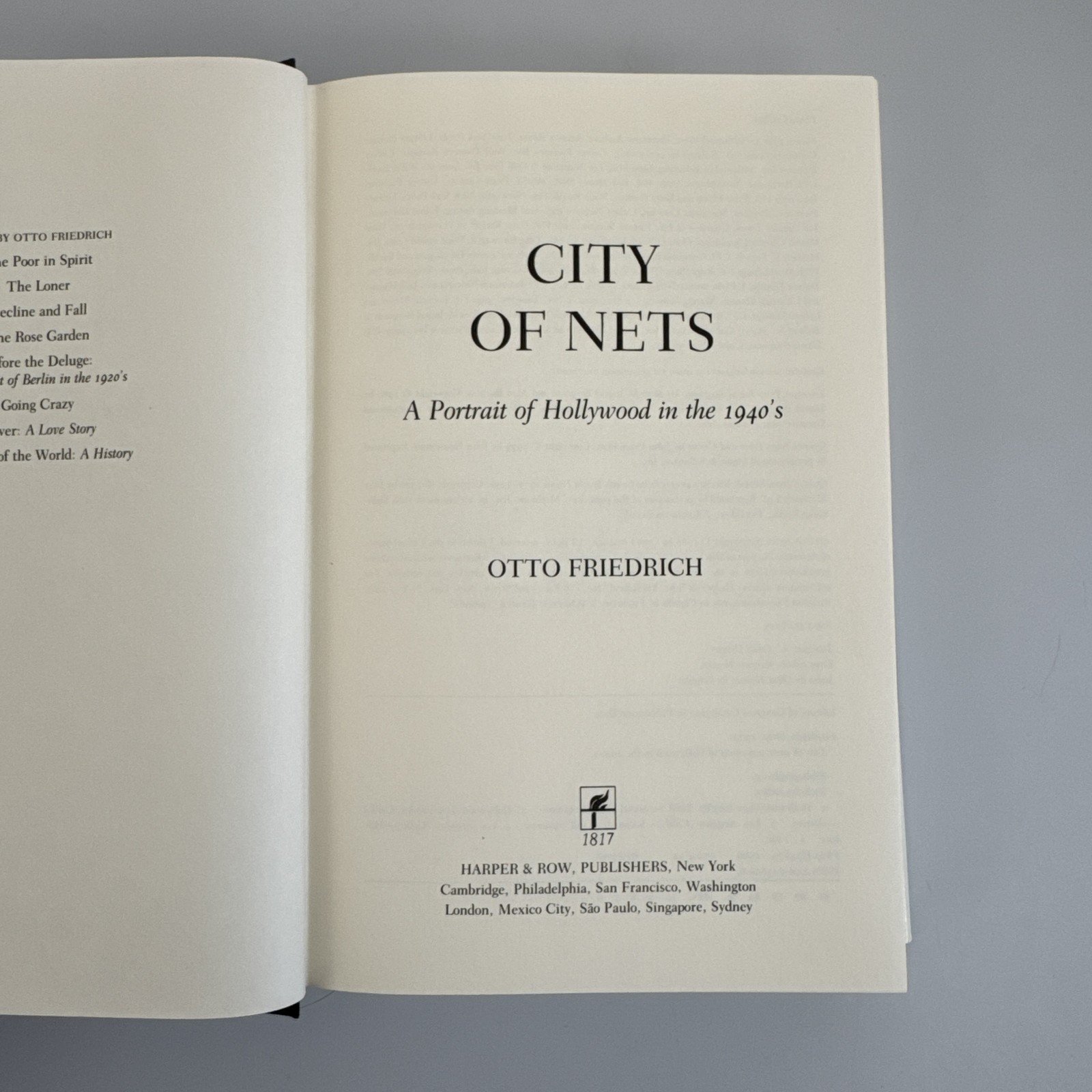 City of Nets Otto Friedrich 1986 First Edition Hollywood 1940s Harper & Row