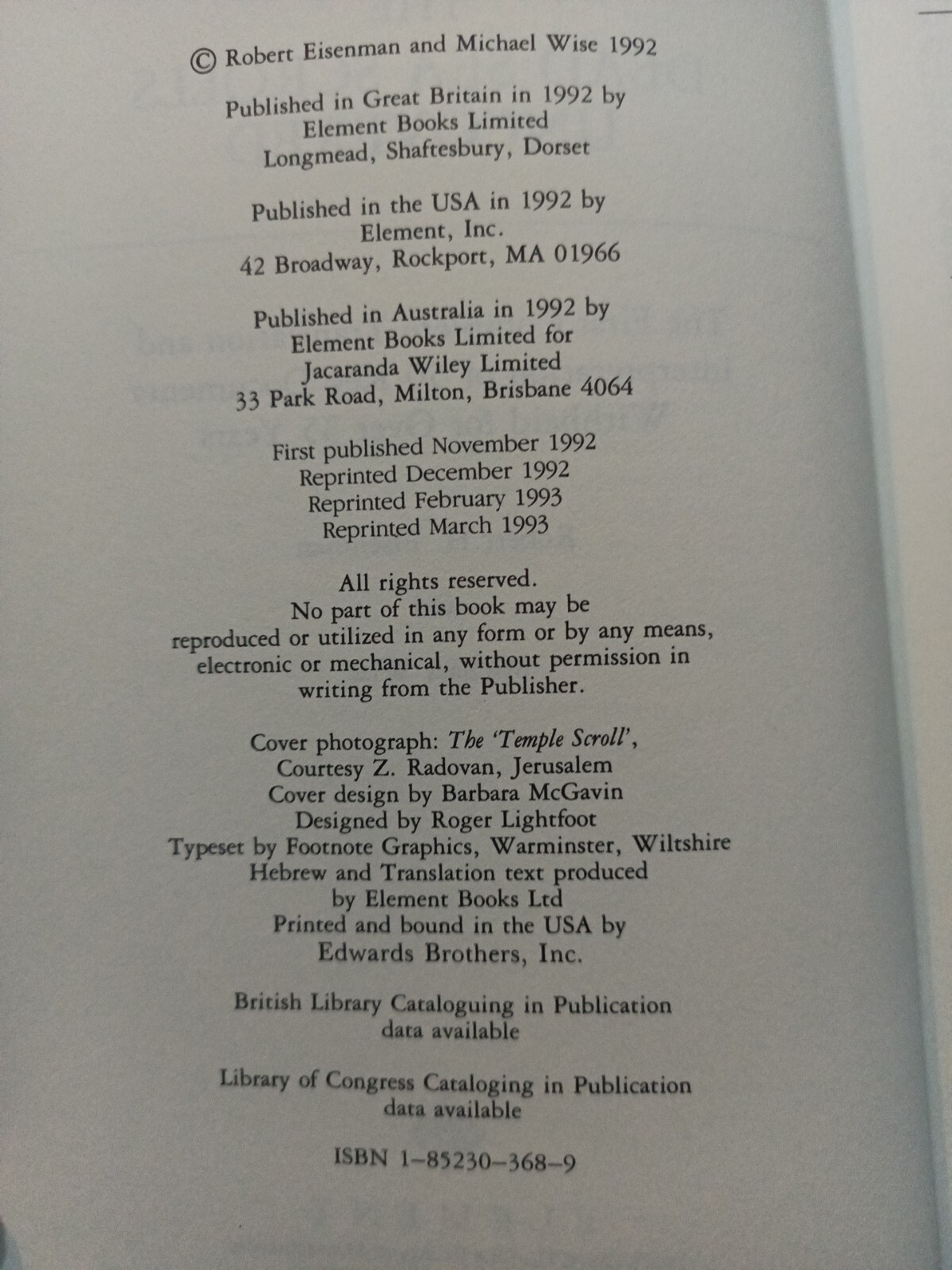The Dead Sea Scrolls Uncovered by Michael Wise and Robert Eisenman (1993, Trade