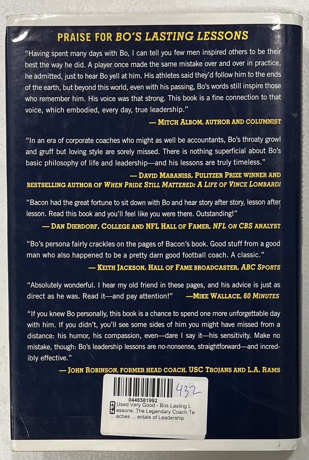 Bo’s Lasting Lessons By Bo Schembechler And John U Bacon SIGNED By John U Bacon