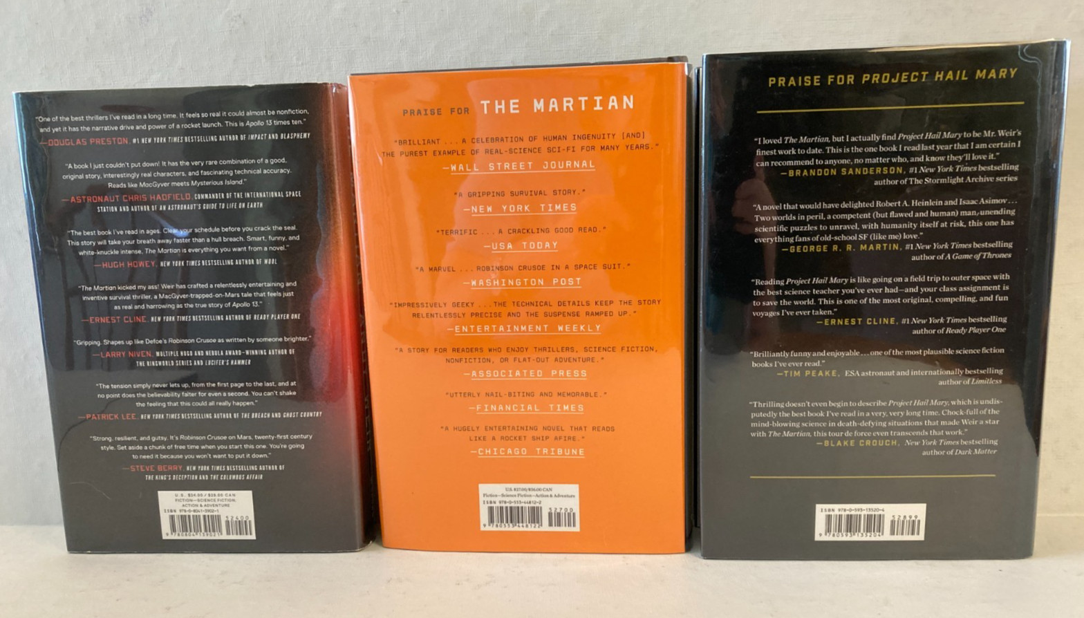 Andy Weir Novels FIRST EDITIONS Martian/Artemis/Project Hail Mary HCDJ Very GOOD