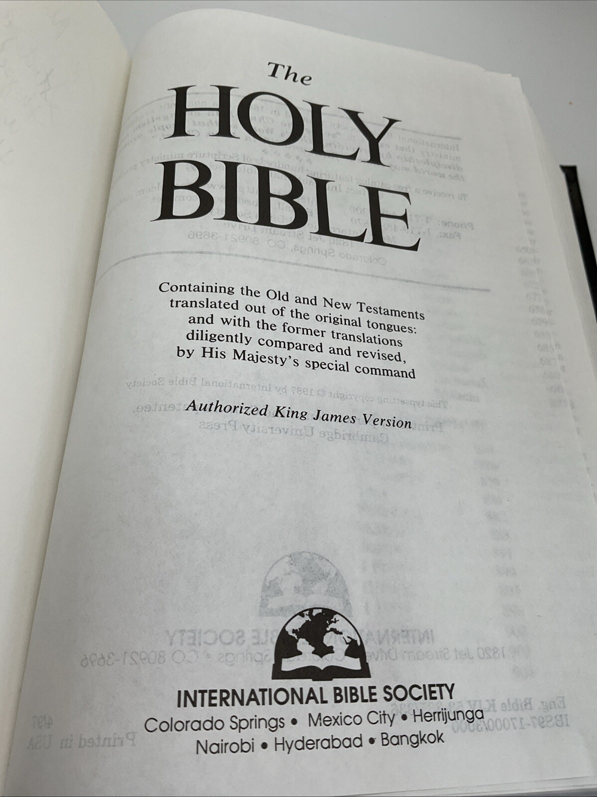 The Holy Bible – King James Version – 1987 International Bible Society – HC