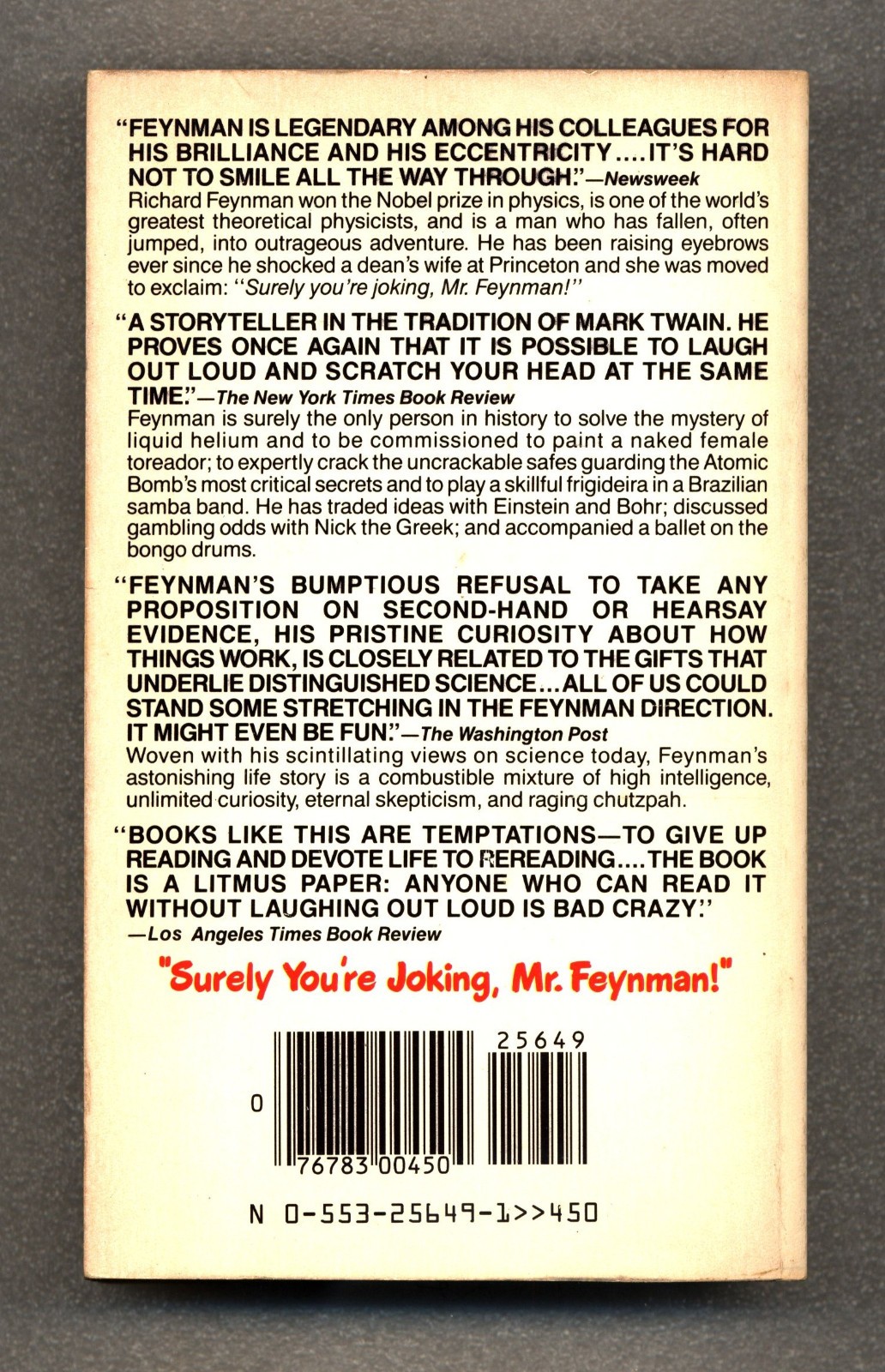 „Surely You’re Joking Mr. Feynman“ – Richard P. Feynman – Bantam 1986 mmpb