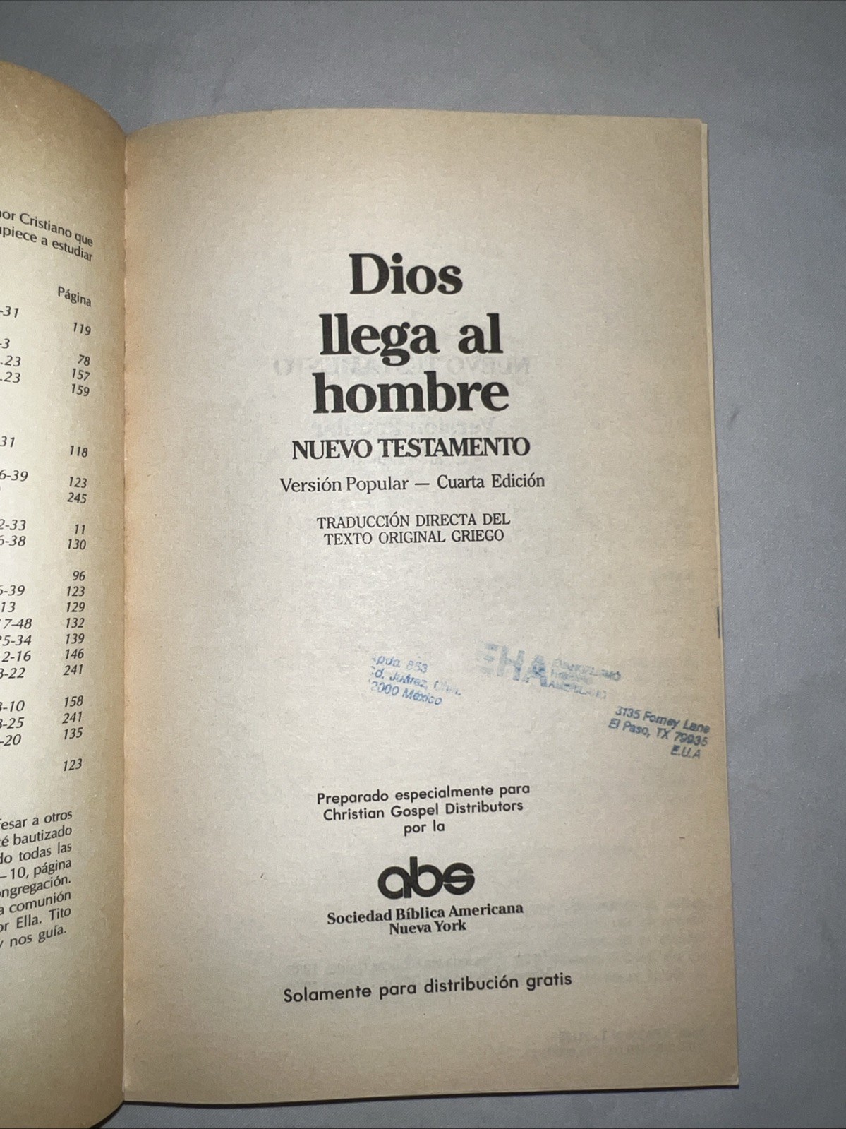 Dios Llega Al Hombre- Nuevo Testamento By American Bible Society (Spanish) VG+