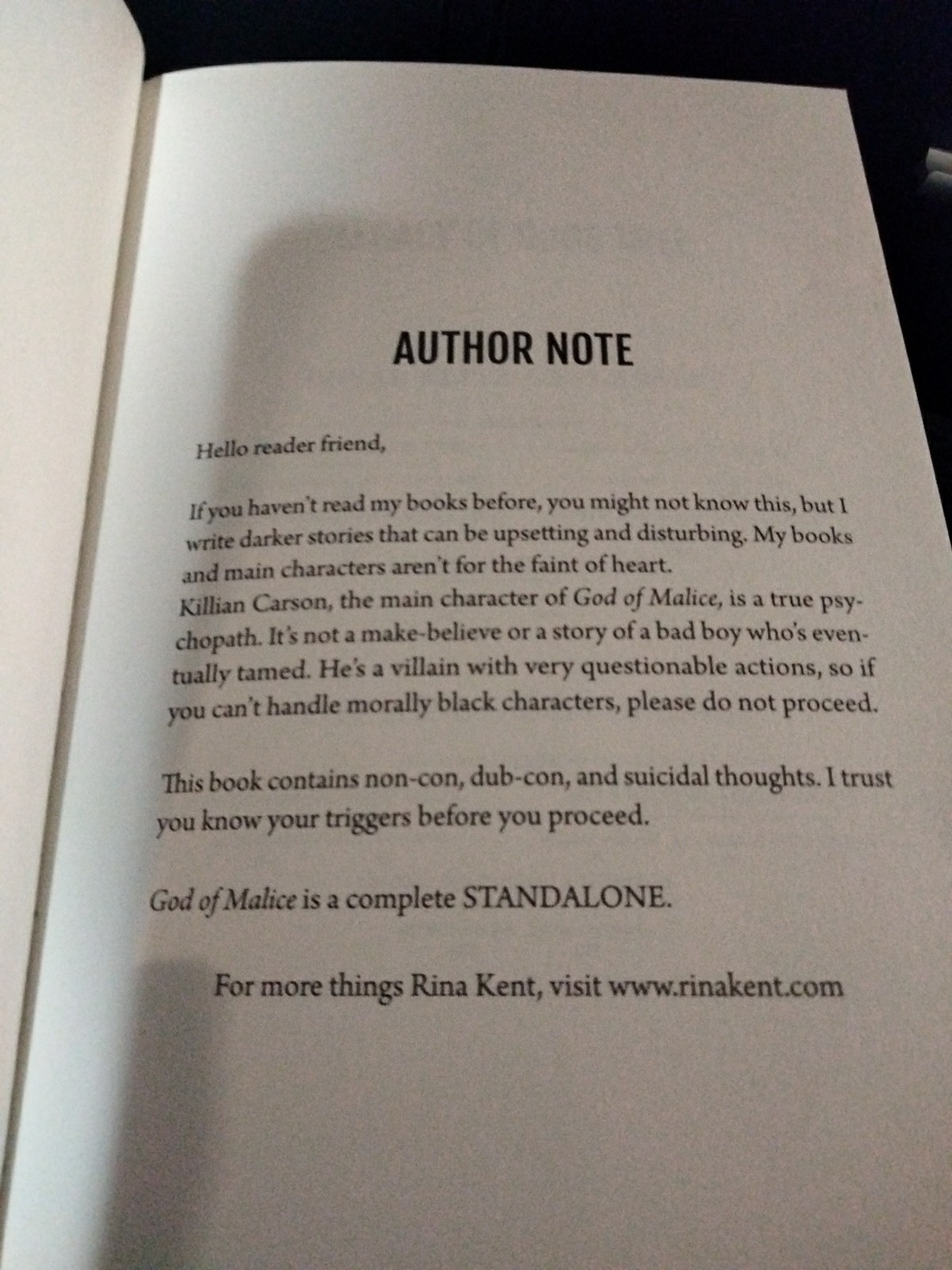 God Of Malice By Rina Kent Oop Paper Back