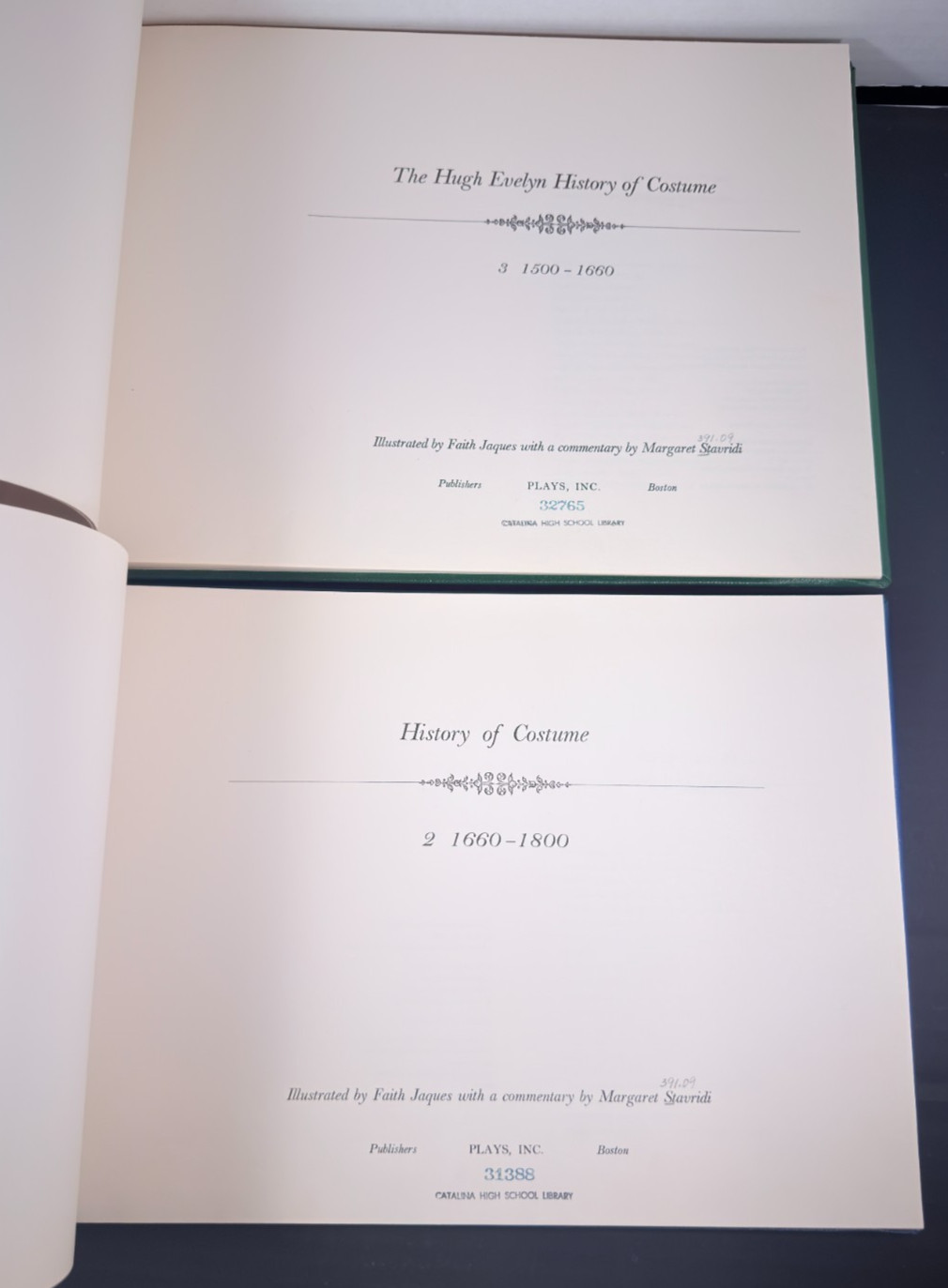 Hugh Evelyn History of Costume 1968 2 Volume Bundle V-2 1660-1800/ V-3 1500-1660