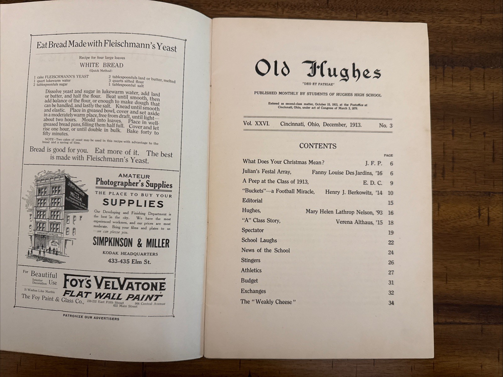 CINCINNATI, OH, Old Hughes Magazines, Nov. & Dec. 1913 – Hughes High School