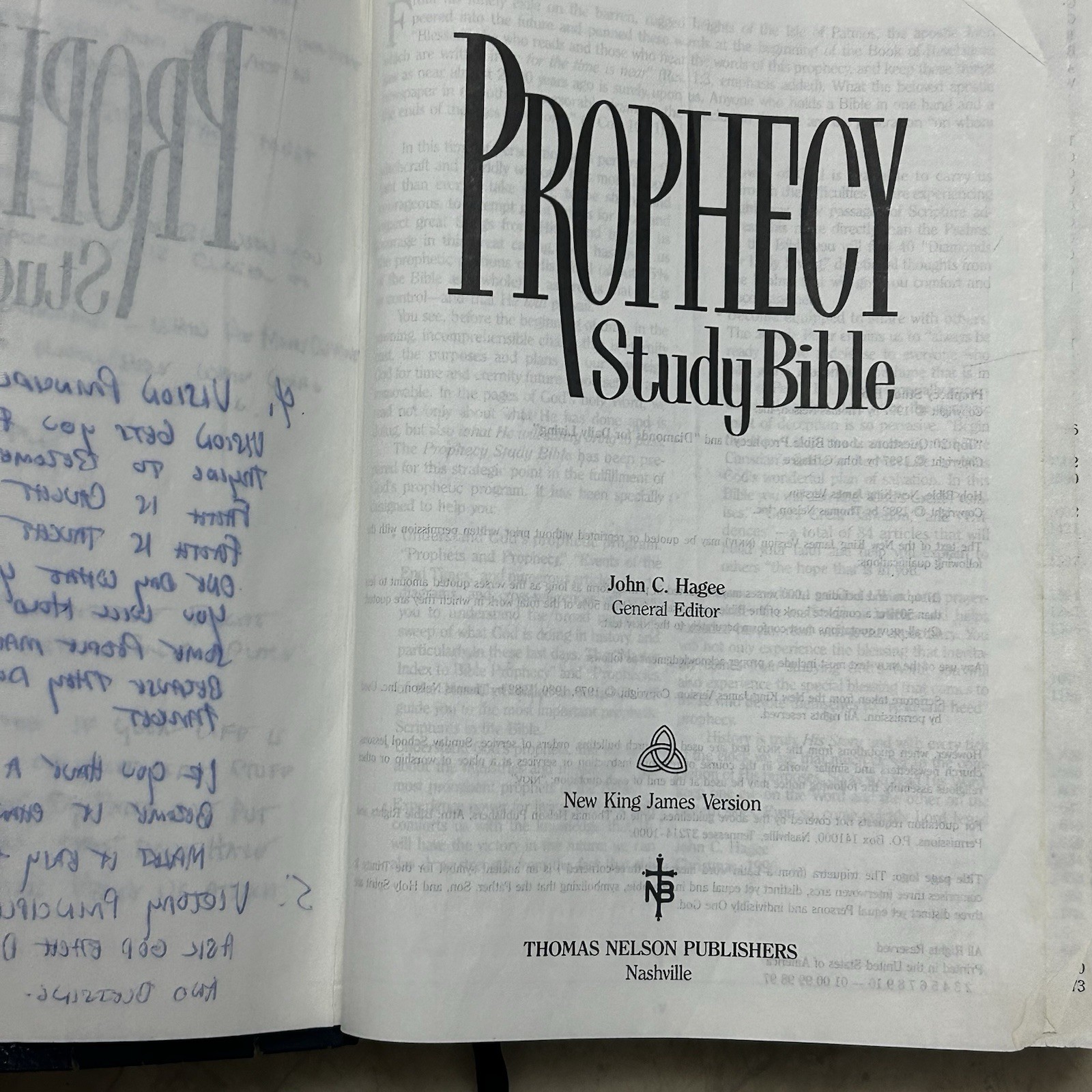 Holy Bible John Hagee Prophecy Study Bible NKJV Bonded Leather 1997