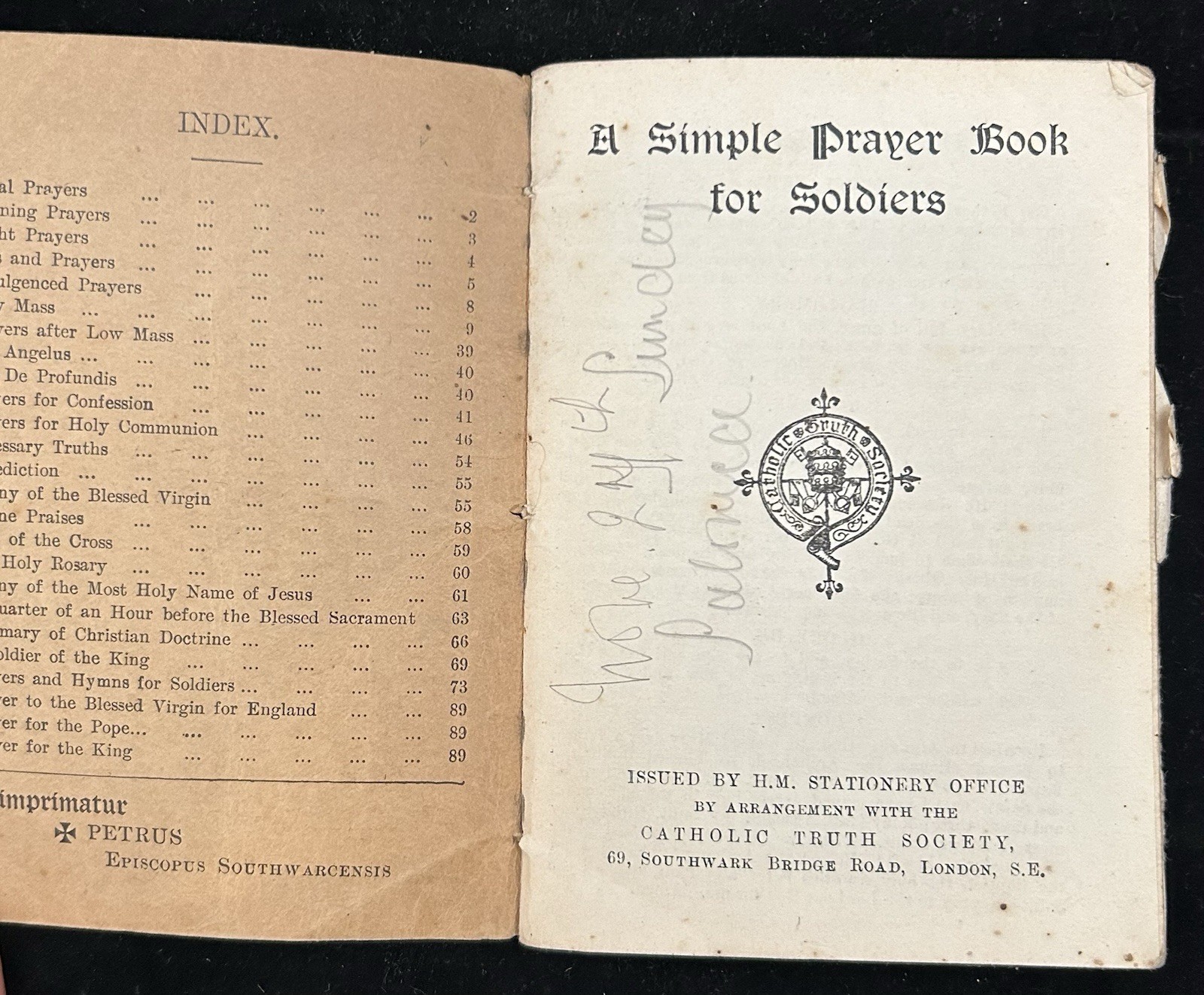 A Simple Prayer Book for Soldiers WW1 Catholic