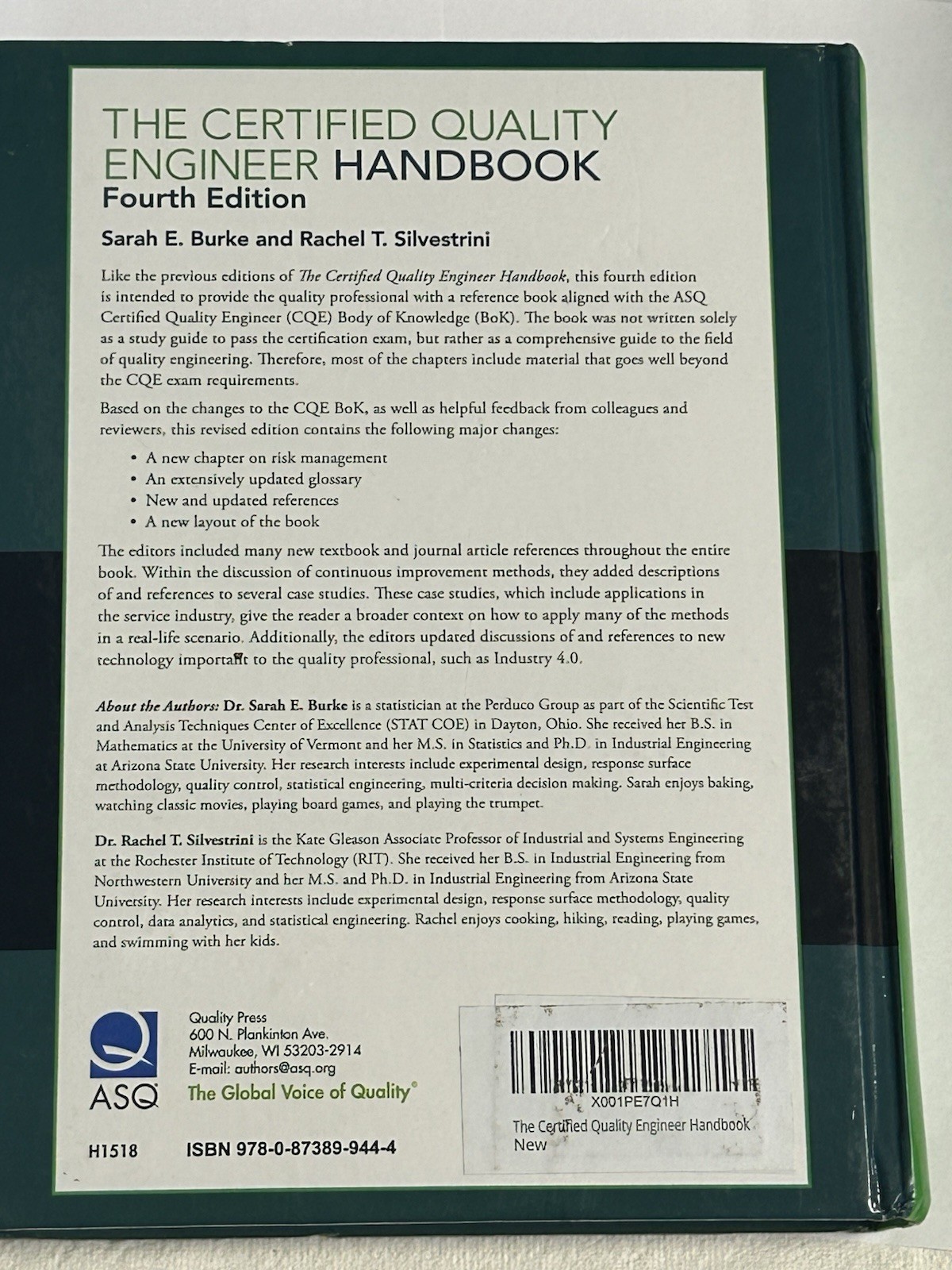 The Certified Quality Engineer Handbook 4th Edition HB Book Burke Silvestrini