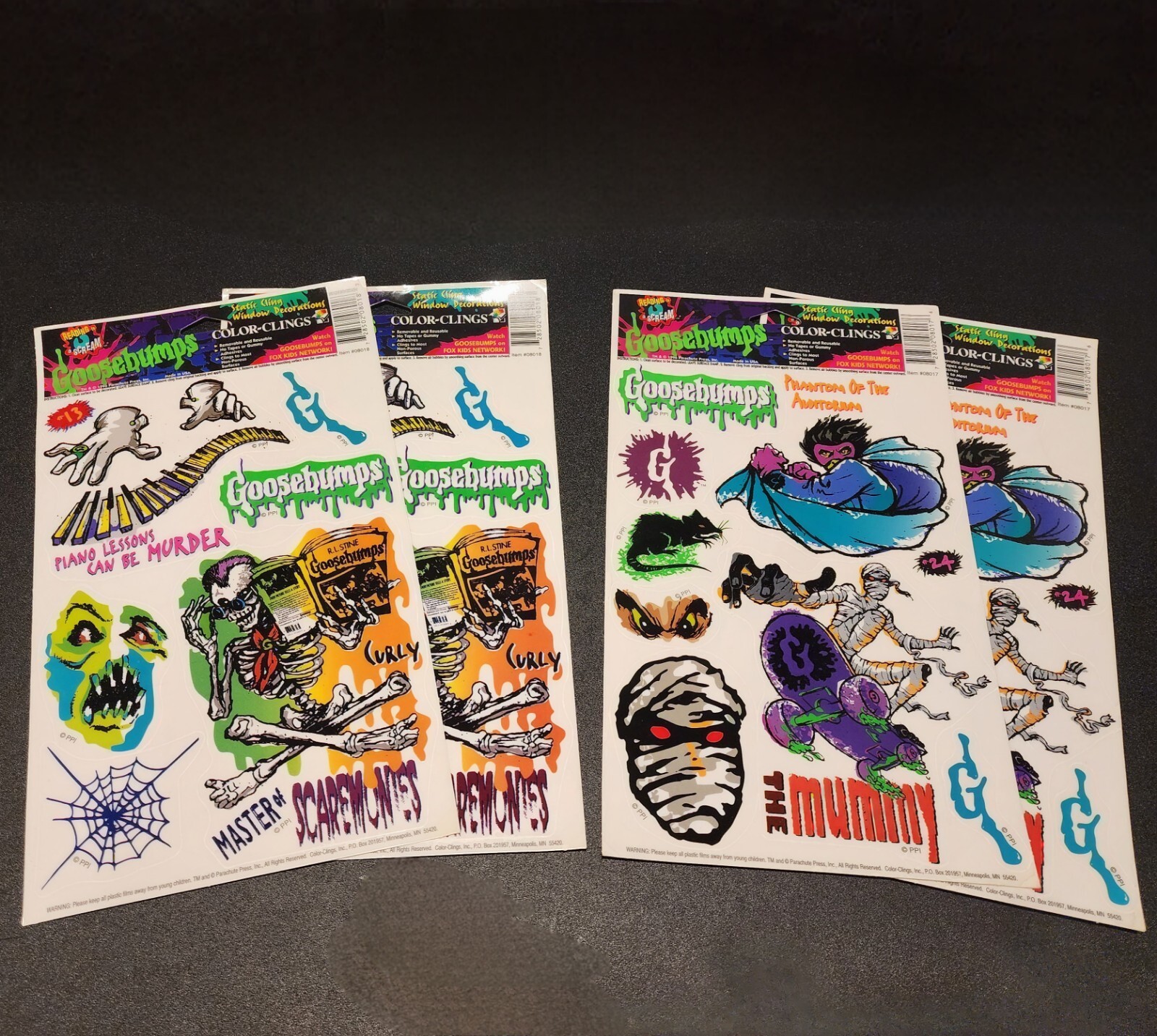 Goosebumps Window Clings – New 1996 Rare Vintage 4 Sheets, 2 Styles Collectable