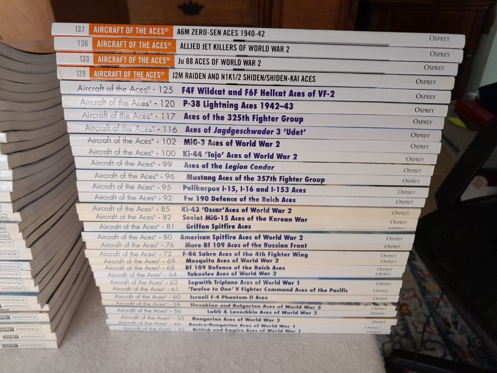 Lot of 62 Osprey Aircraft of the Aces Series, 1st printings, soft covers WW1 WW2