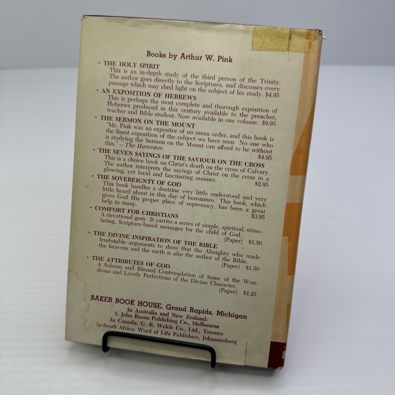 Seven Sayings of the Saviour on the Cross Arthur W Pink 1970 HC Baker Book House