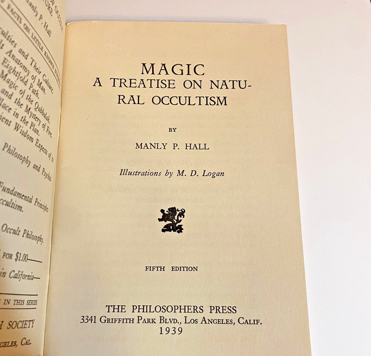 Magic: A Treatise On Natural Occultism by Manly Hall 1939 Paperback 5th Edition