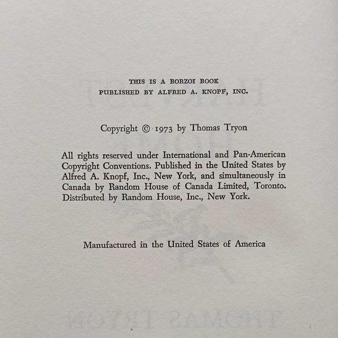 Alfred A. Knopf Harvest Home Thomas Tryon Hardcover 1973 Book Club Dust Jacket